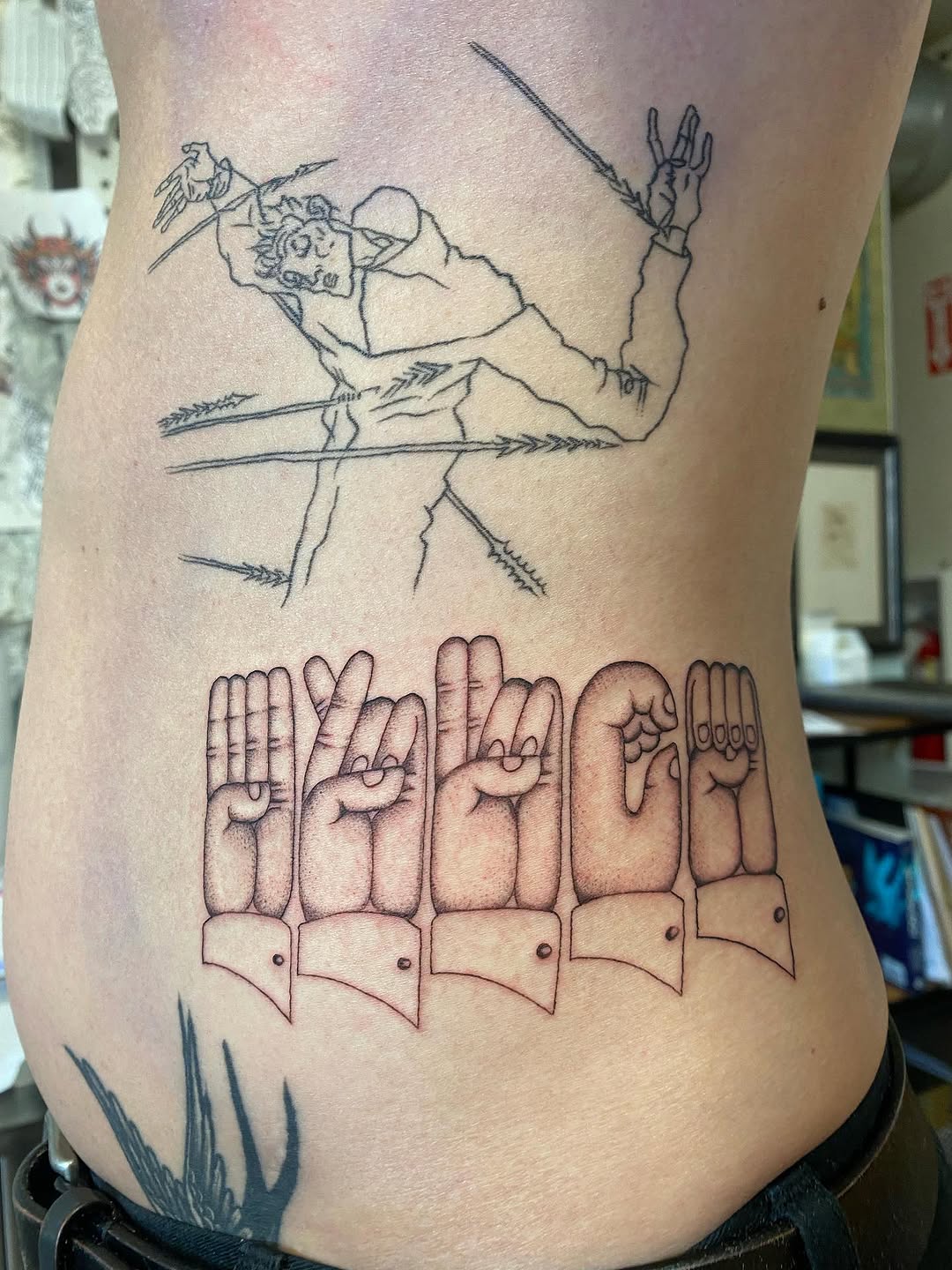 Tattoo by @alanpham — lettering_script, dotwork