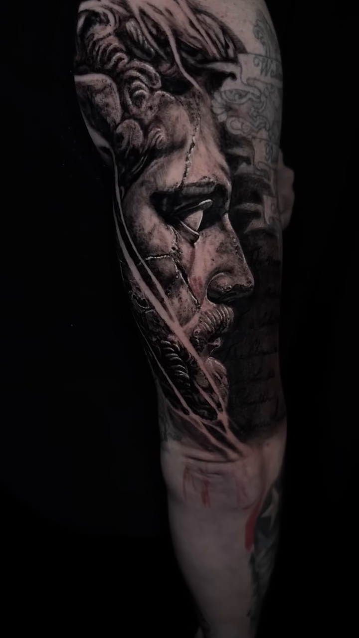 Classical bust realism tattoo by Cory James