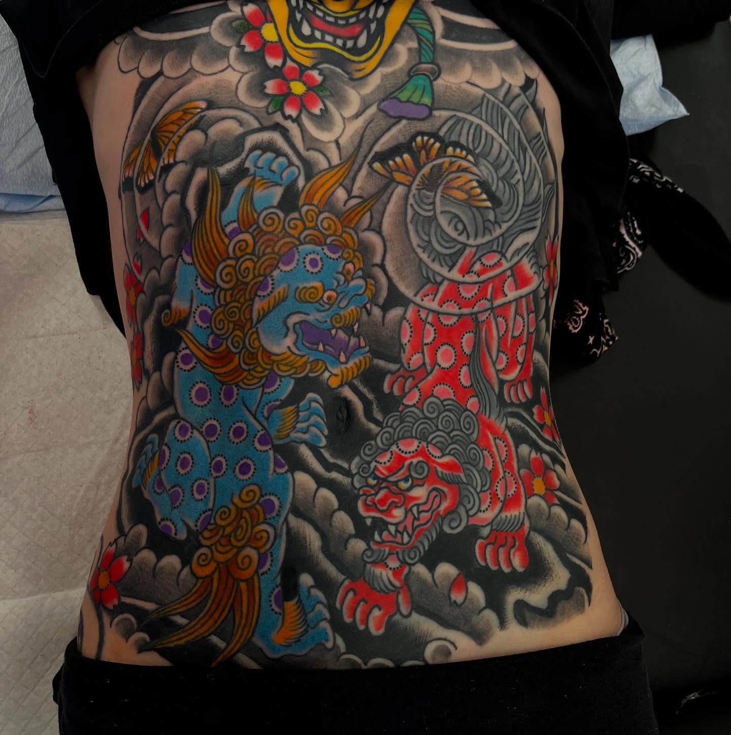 Mythical creatures japanese irezumi tattoo on the back by Lee Brewster, Erlanger, Kentucky