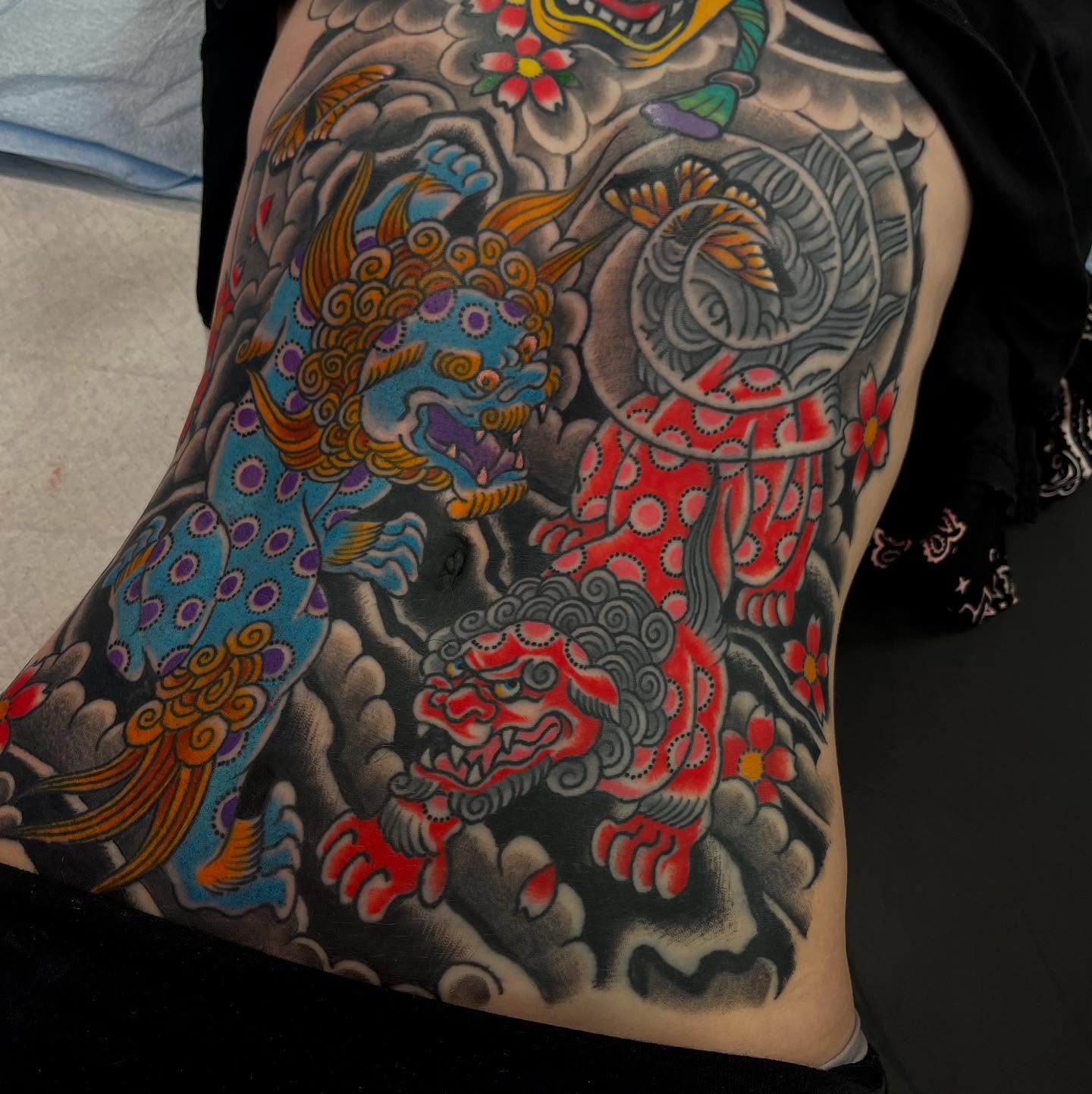 Mythical creatures japanese irezumi tattoo on the shoulder by Lee Brewster, Erlanger, Kentucky