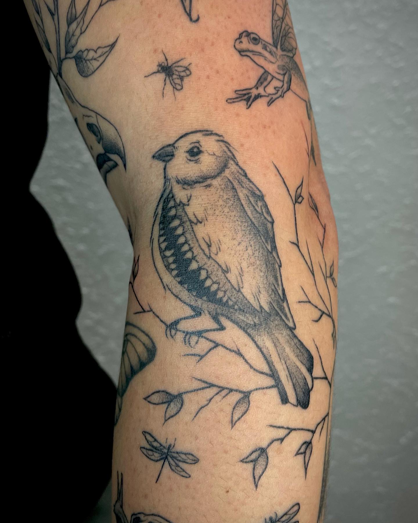 Bird dotwork tattoo on the forearm by Bryce Presley, Mission, Kansas