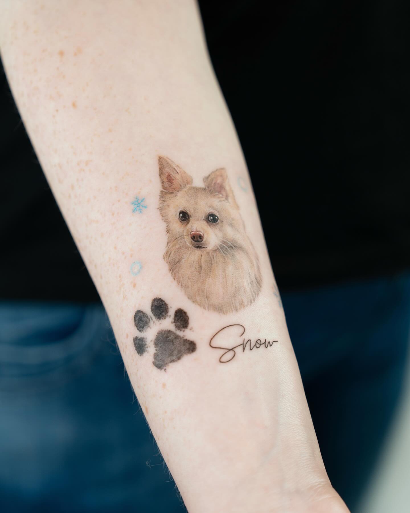 Dog portrait realism tattoo on the forearm by Zeeyo 지요