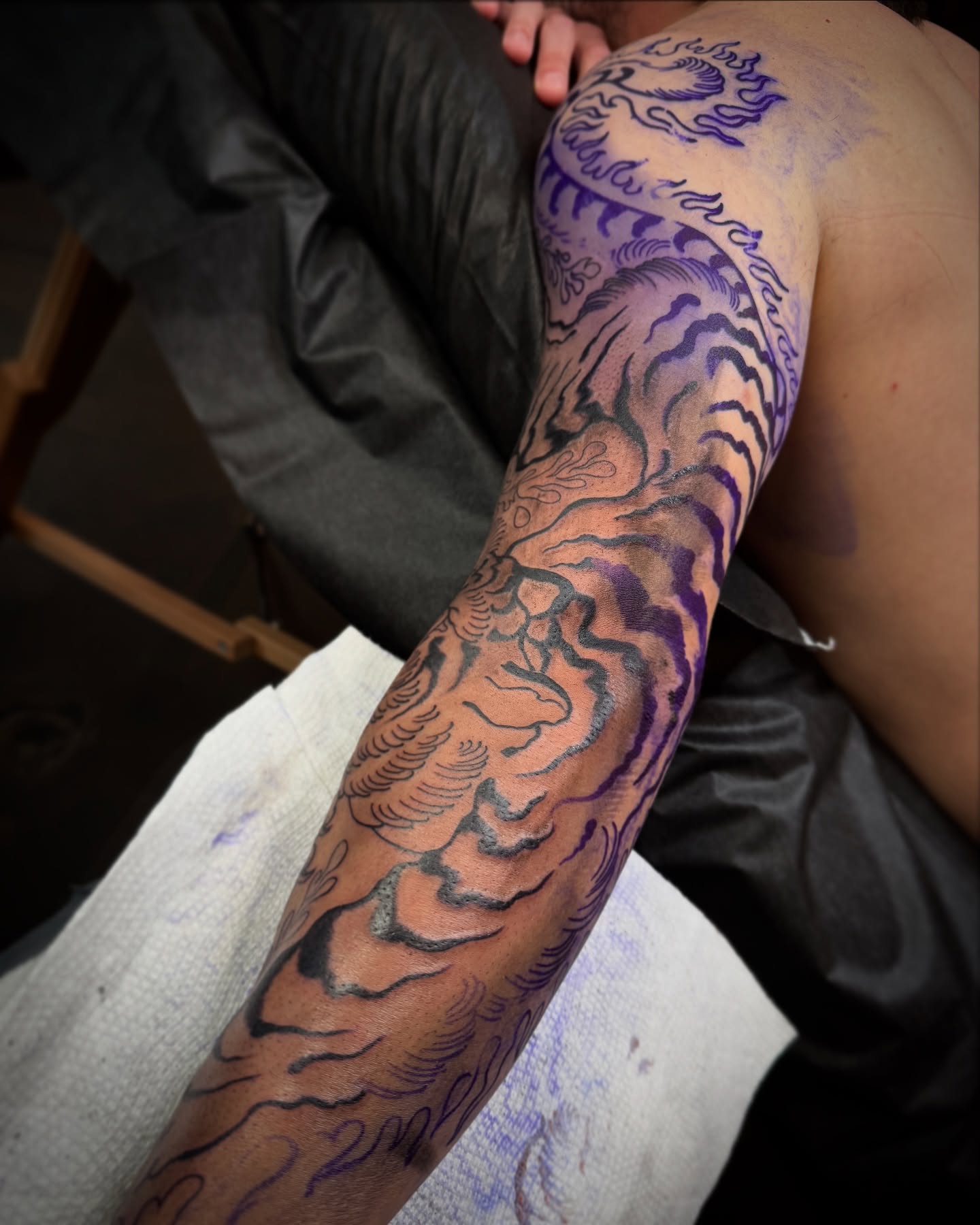 Wave japanese irezumi tattoo on the upper arm by Tattooer by Trade Wannabe Artist at Heart