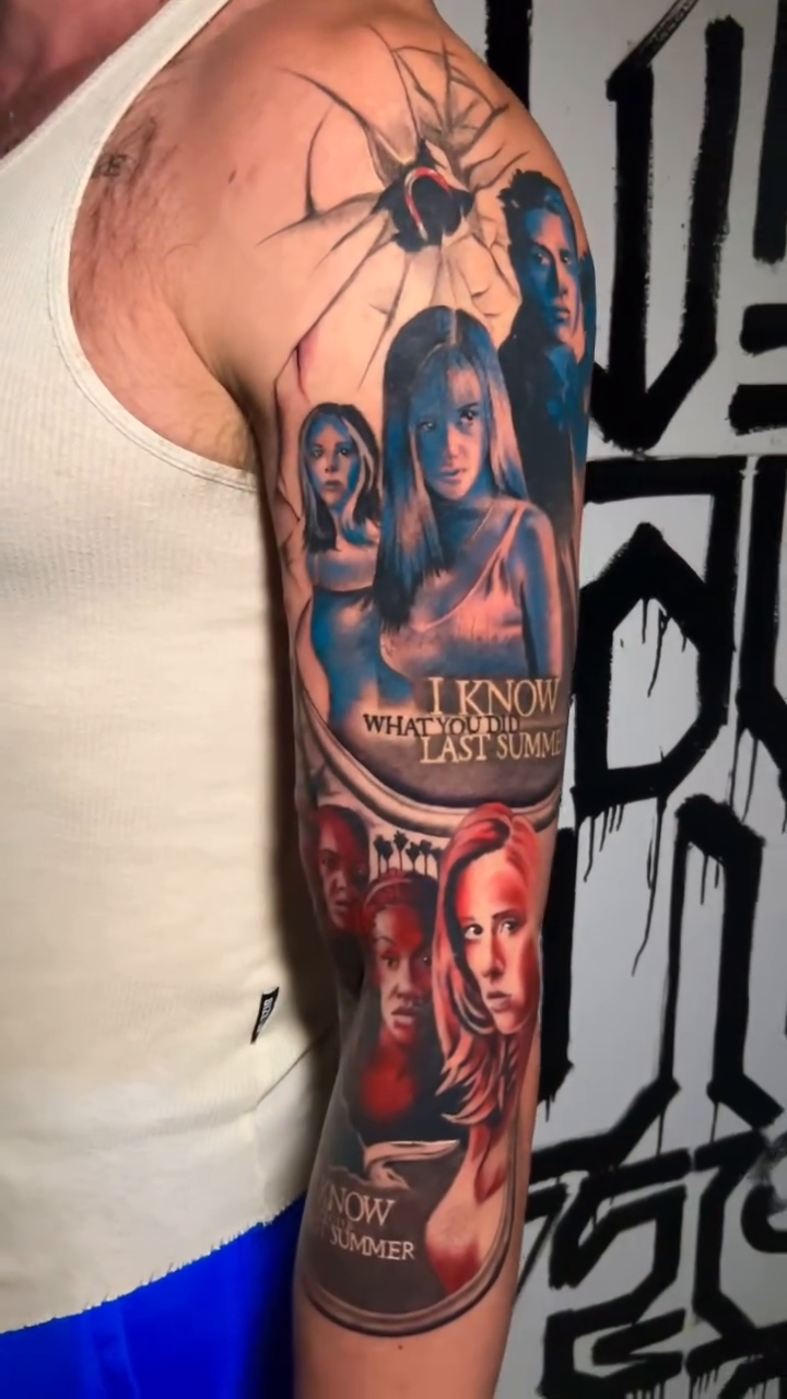 Movie poster and characters realism tattoo by Brittney