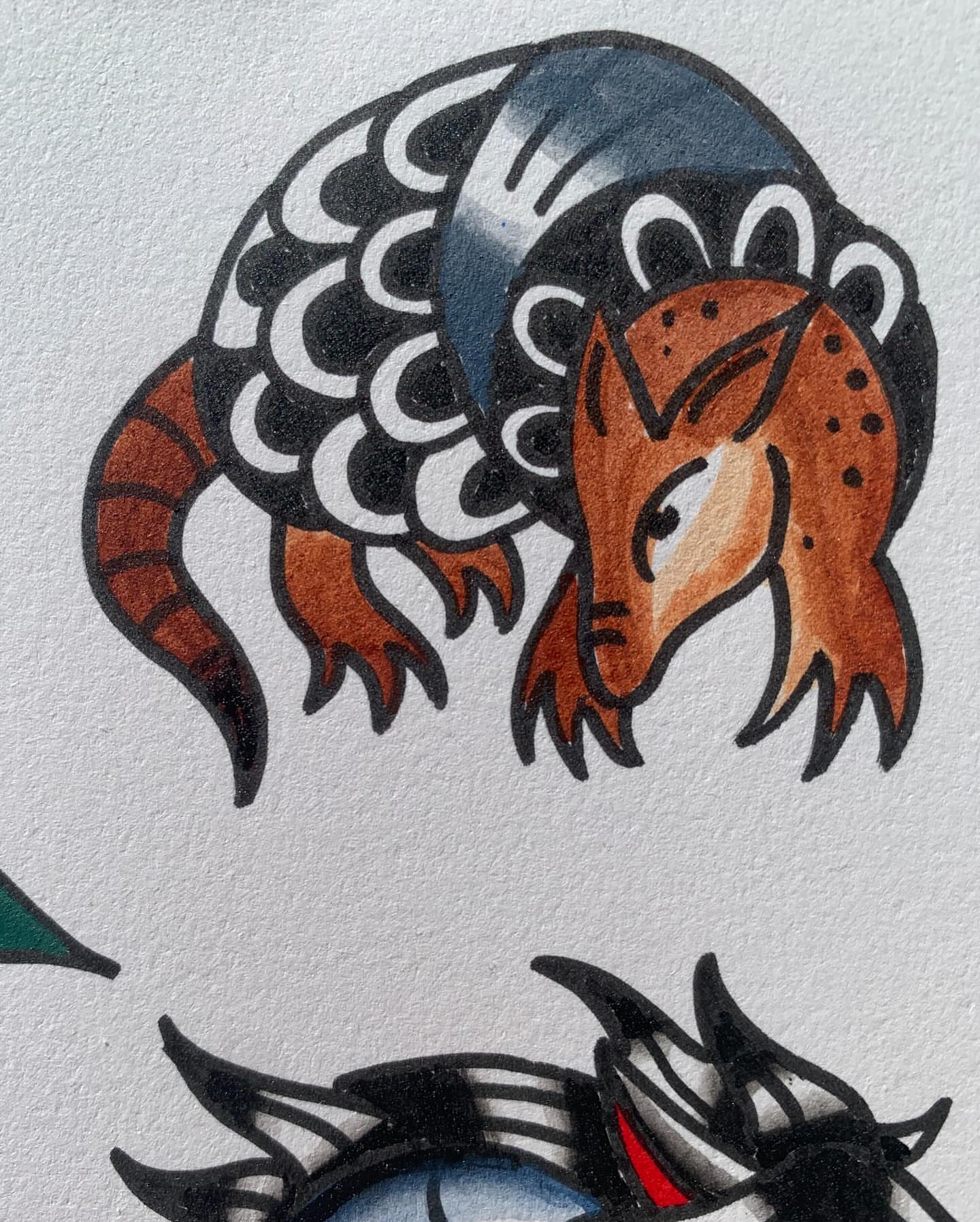 Fox and scales American traditional tattoo by ellie