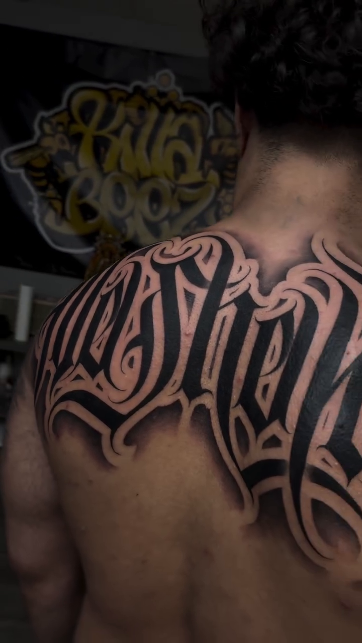 Tattoo by @tattoo_beez — lettering_script, blackwork