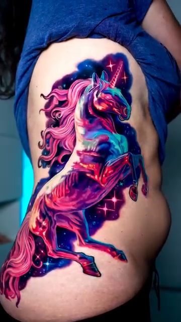 Unicorn in space neo-traditional tattoo by Bobby Cupparo