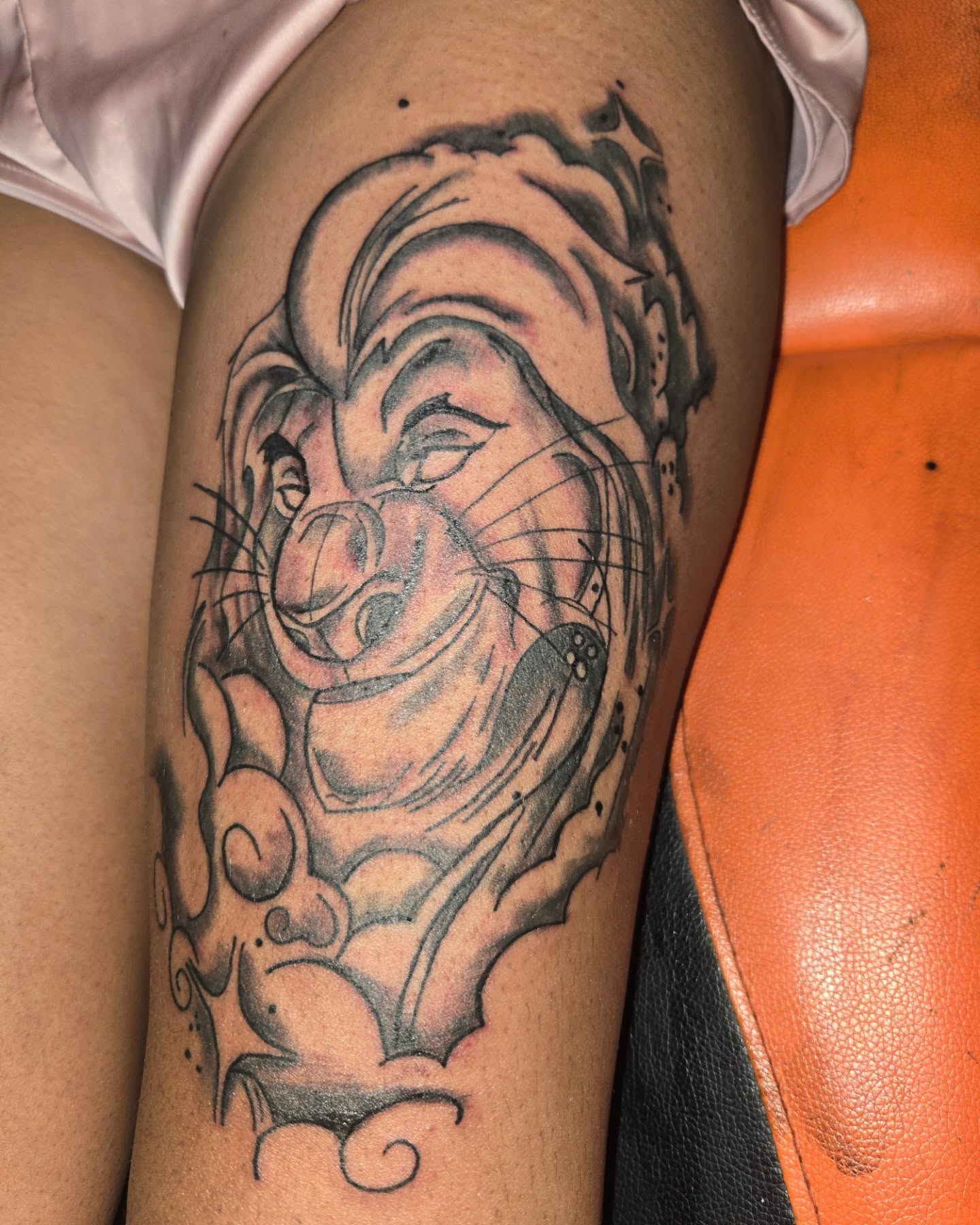 Donkey black and grey tattoo on the thigh by Trent Johnson