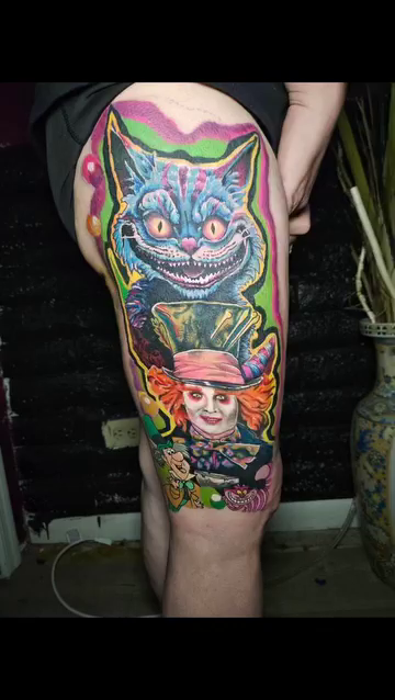 Alice in Wonderland characters new school tattoo by Zac Pedrosa