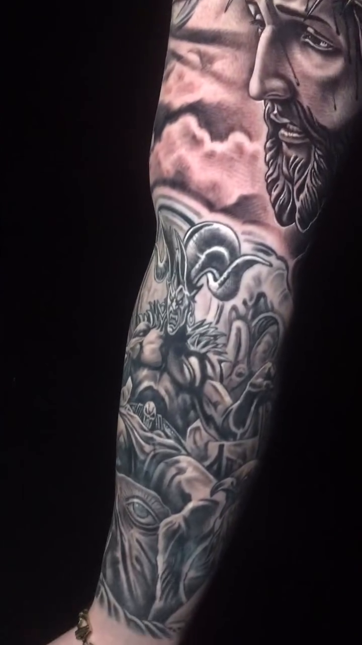 Jesus Christ and religious figures realism tattoo by Jose Calderon