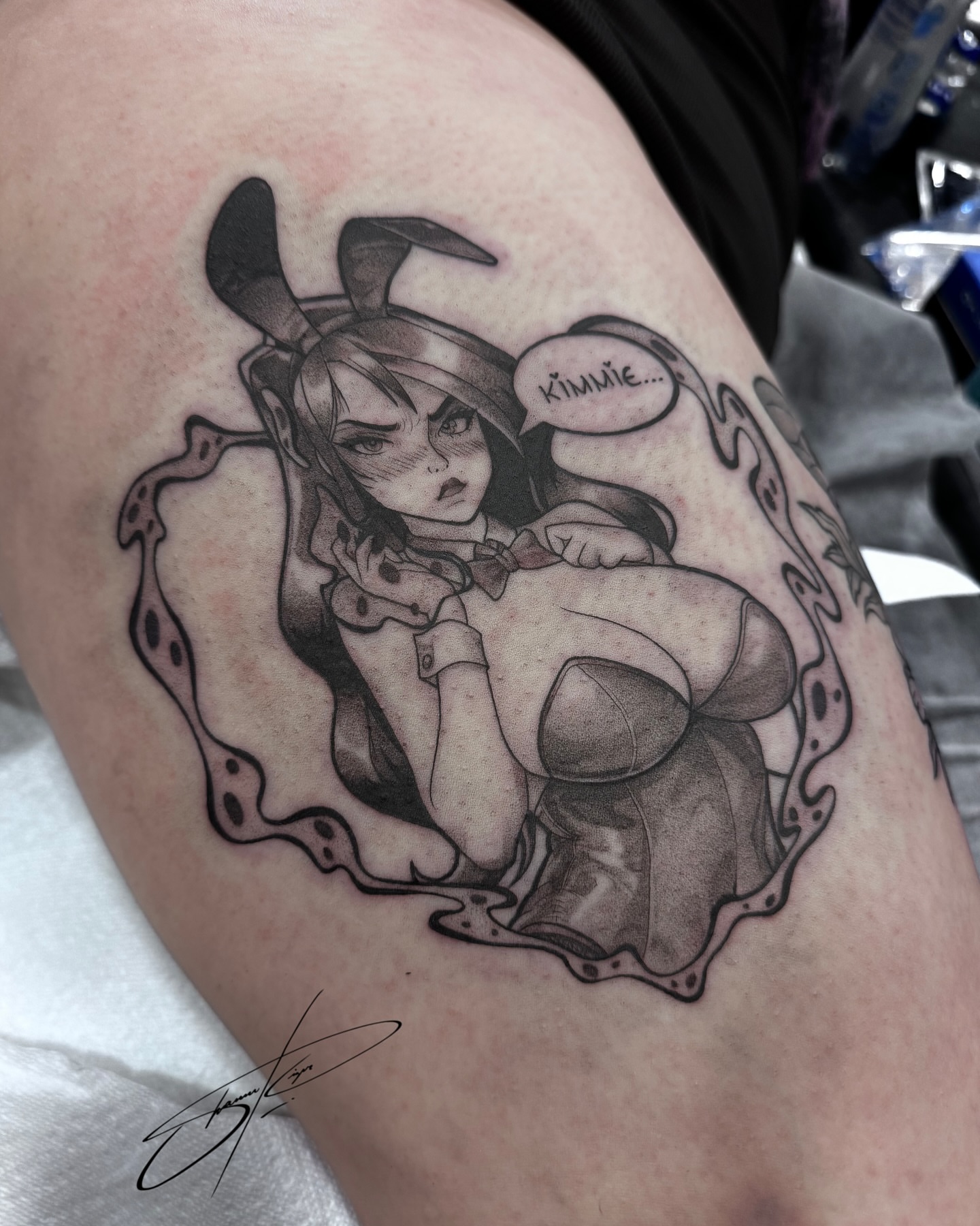 Tattoo by @shawndoestattoos — anime, black_and_grey