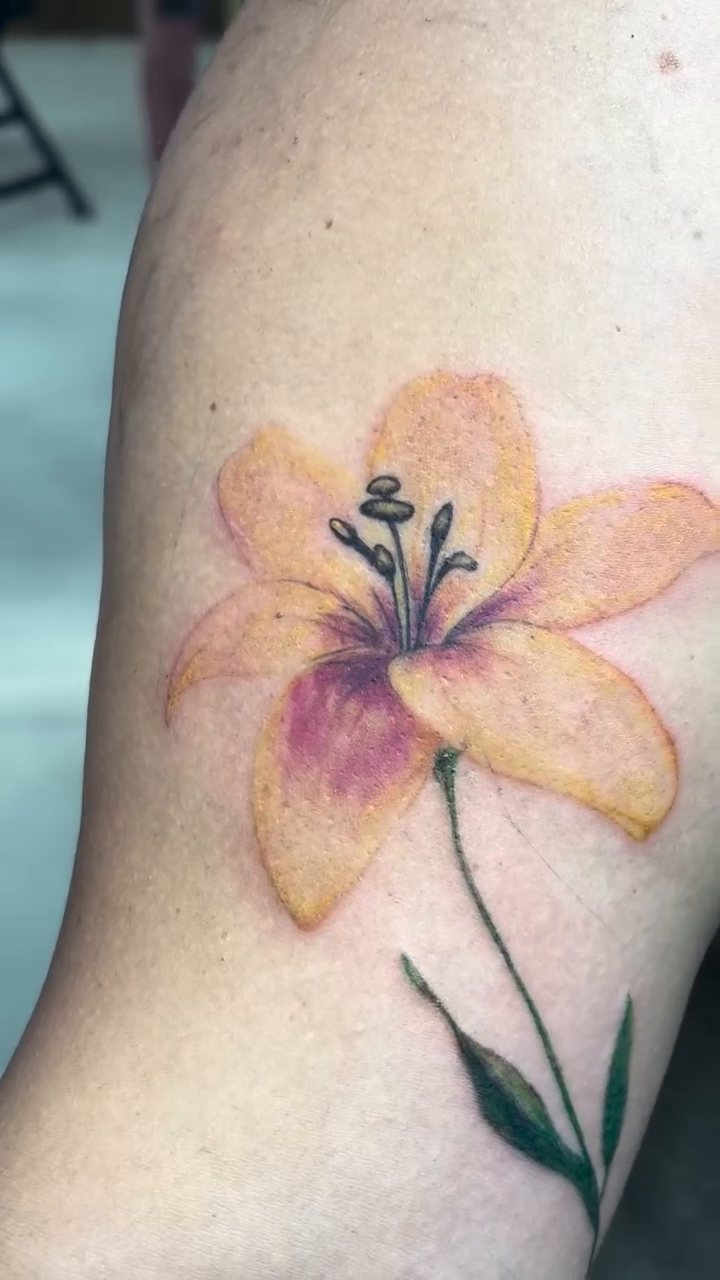 Lily flower fine line tattoo by πΈππππ¦π£ππΈ