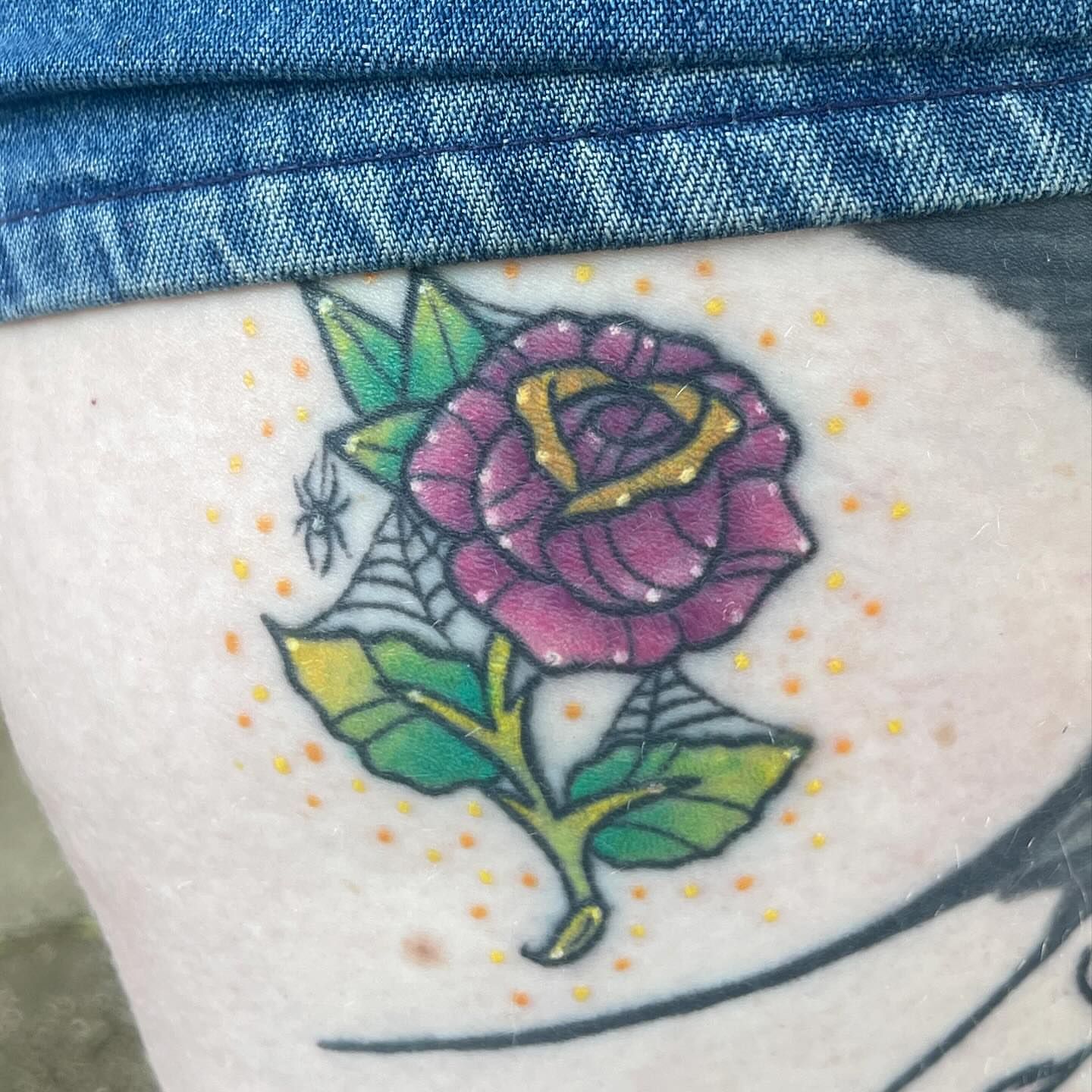 Purple rose dotwork tattoo on the thigh by 𓉸ྀི lola hoax tattoos𓉸ྀི