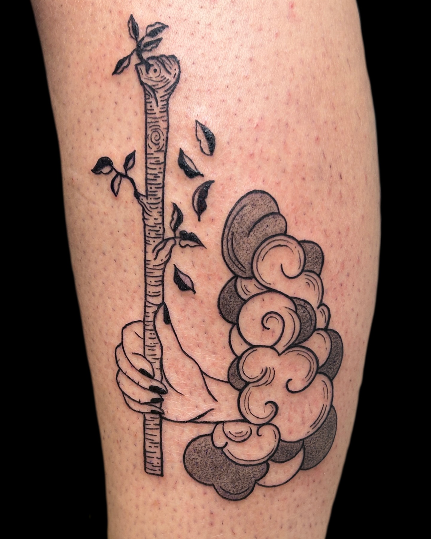 Tree trunk and cloud black and grey tattoo on the forearm by ❆ minneapolis tattoo artist ❆