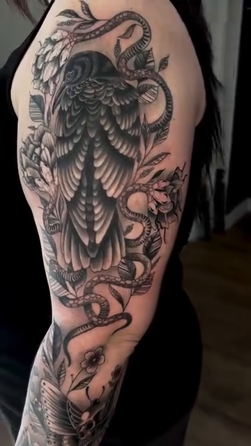 Eagle and snake dark realism tattoo by DH Tattooing
