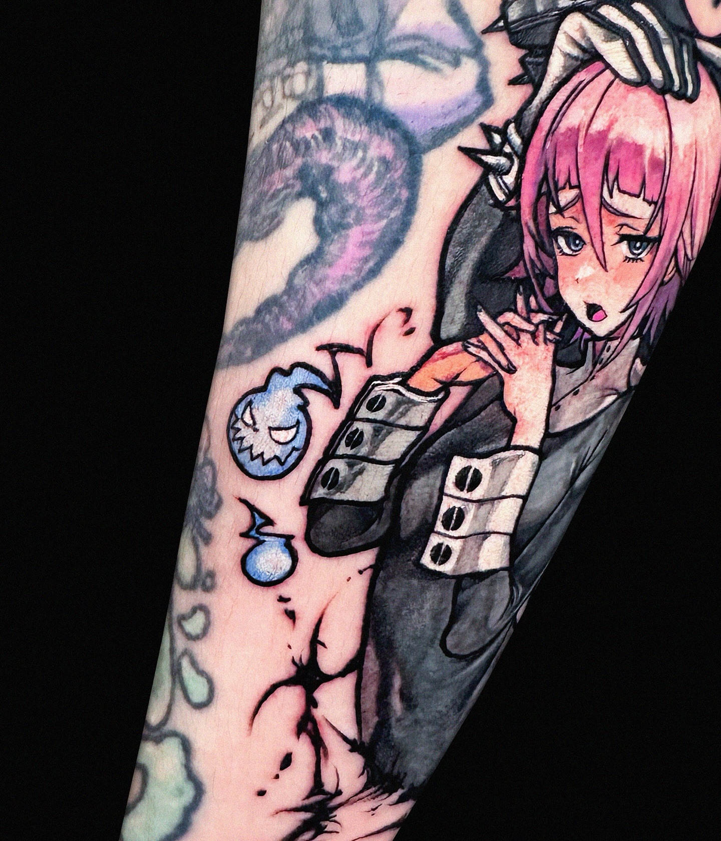 Anime character anime tattoo on the forearm by Sed