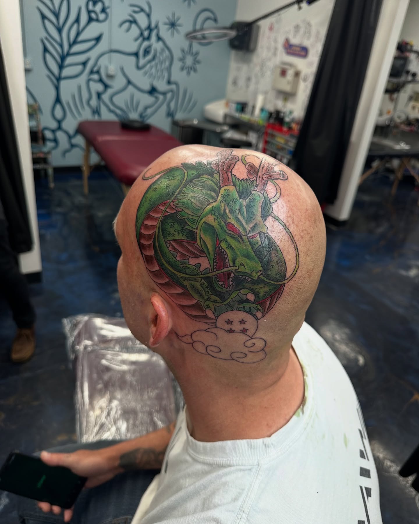 Shenron dragon Japanese tattoo on the head by Christian Colón, Nashville, Tennessee