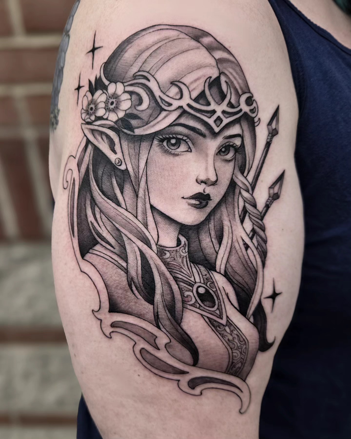 Female warrior realism tattoo on the forearm by Kelsi Steffensen
