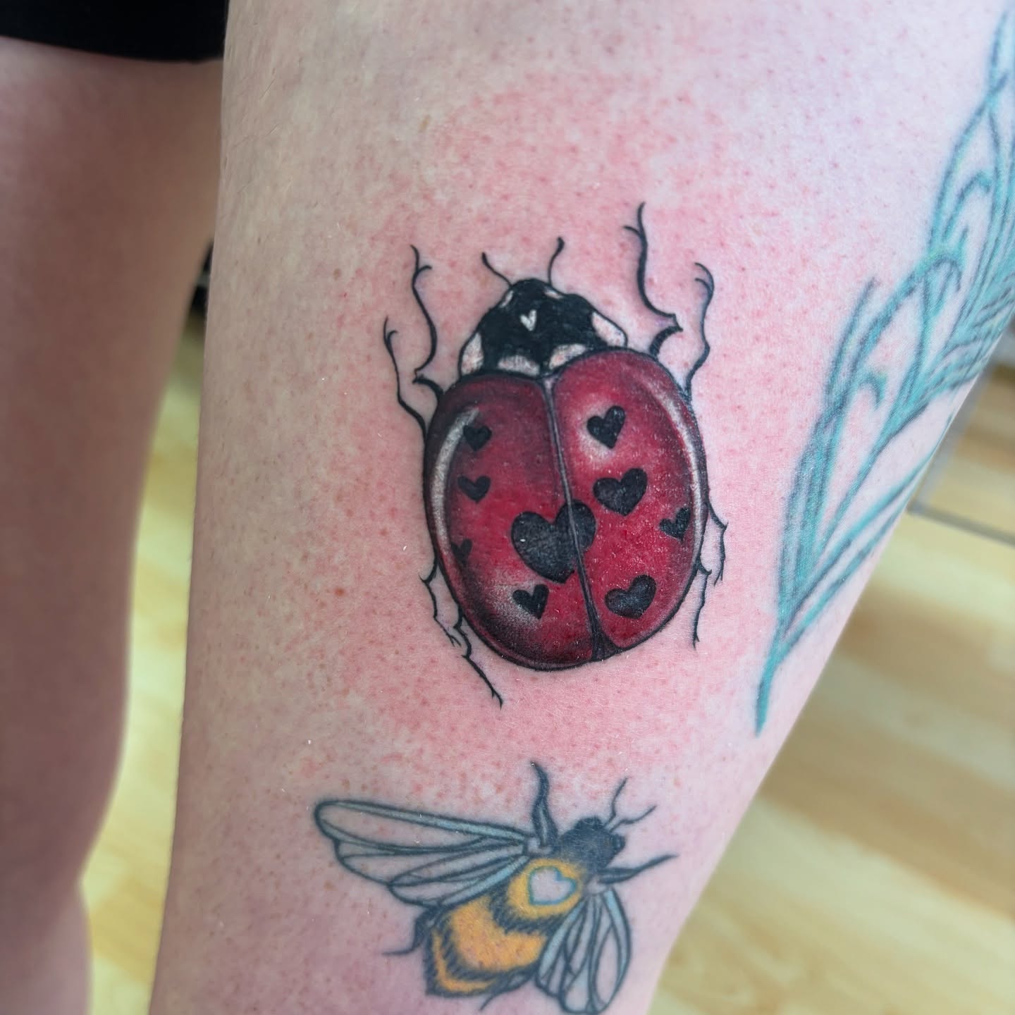 Ladybug realism tattoo on the forearm by Ivanna