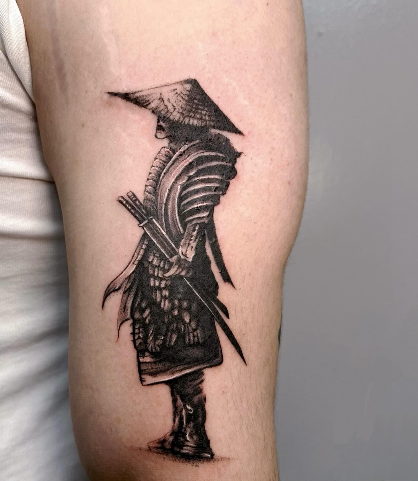 Samurai warrior realism tattoo on the forearm by mia's tattoo, Los Angeles, California