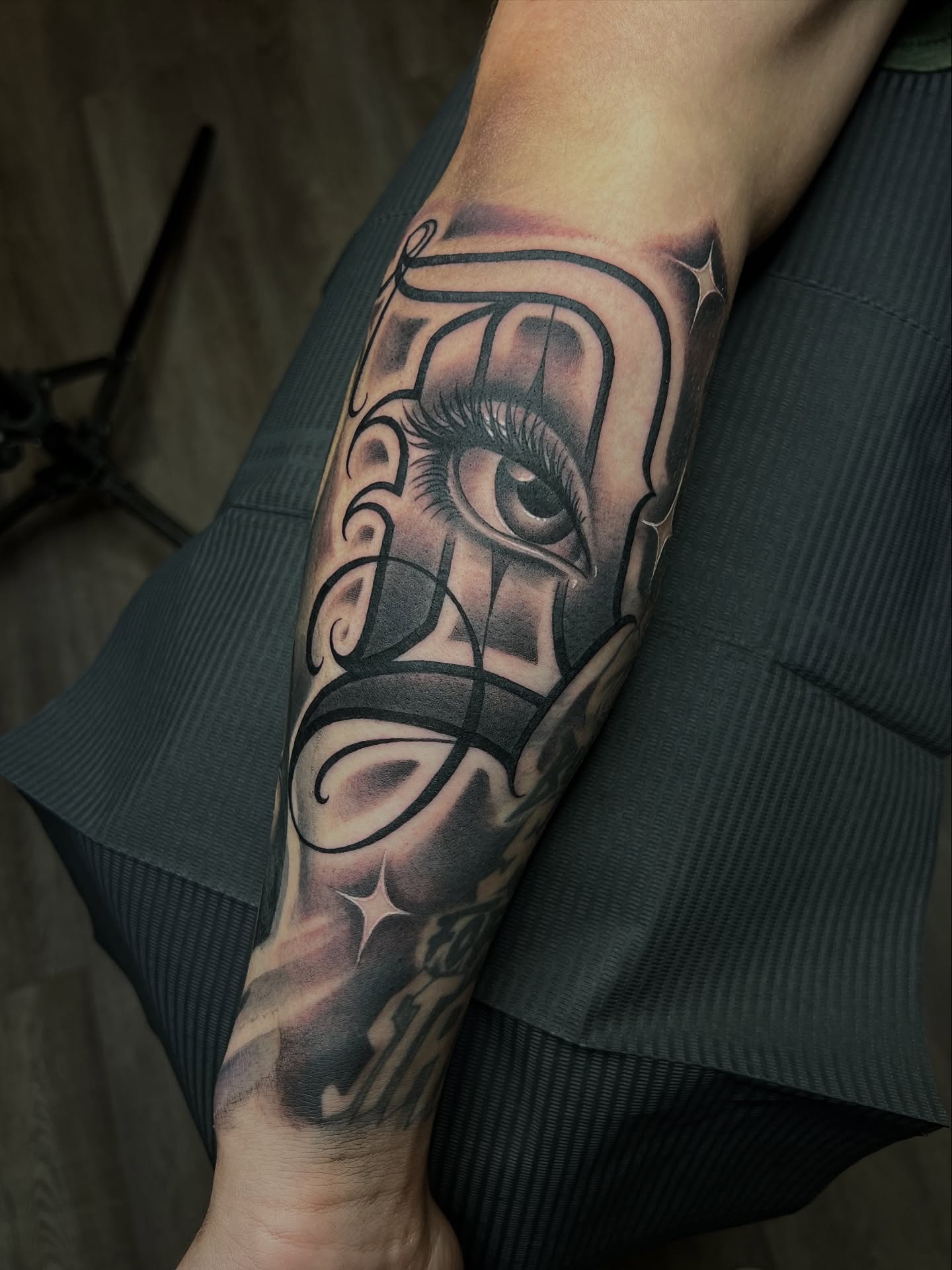 Eye geometric tattoo on the forearm by Raw Hound, Hialeah, Florida