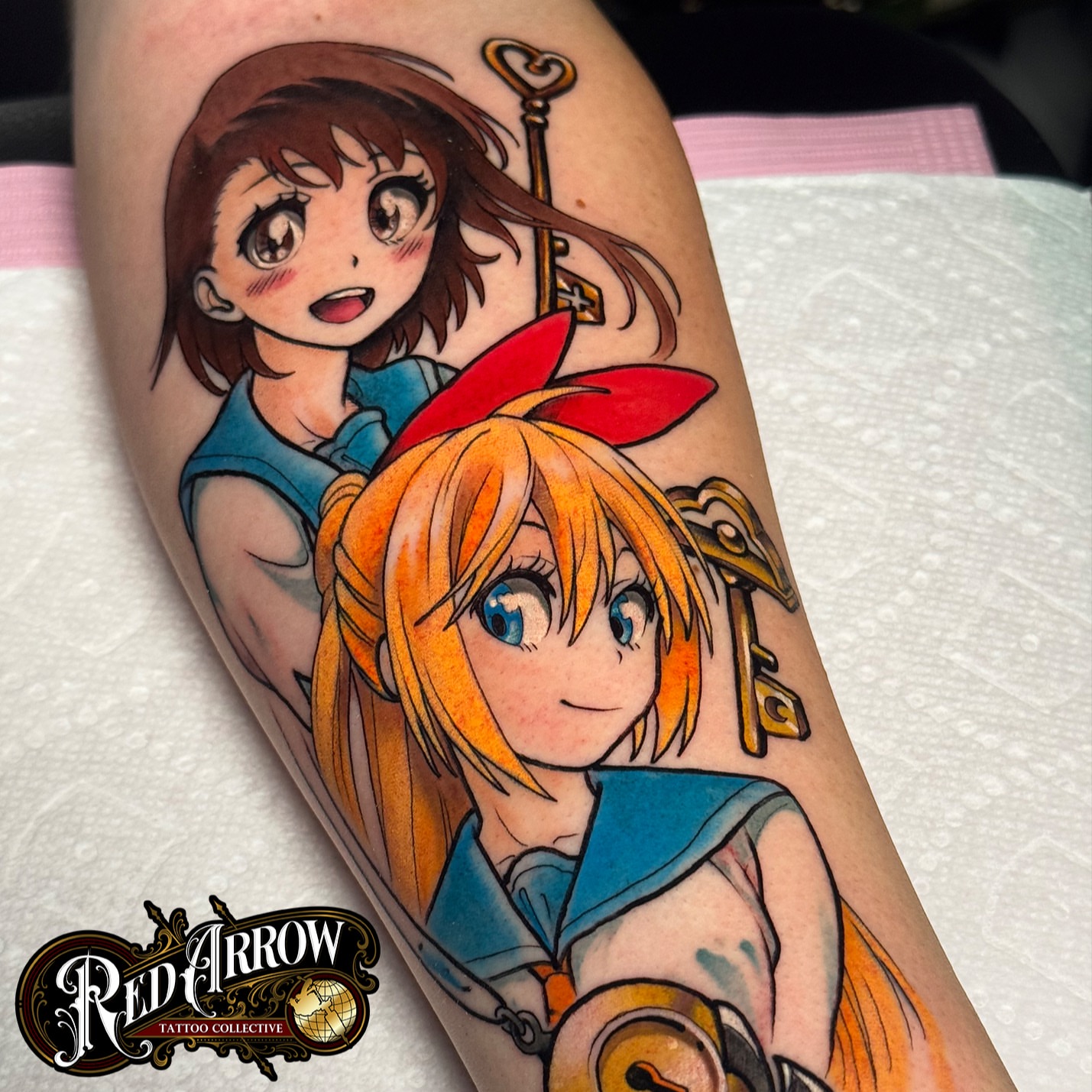 Anime characters anime tattoo on the forearm by 𝕽𝖊𝖉 𝕬𝖗𝖗𝖔𝖜 𝕿𝖆𝖙𝖙𝖔𝖔 𝕮𝖔𝖑𝖑𝖊𝖈𝖙𝖎𝖛𝖊, Troy, Michigan