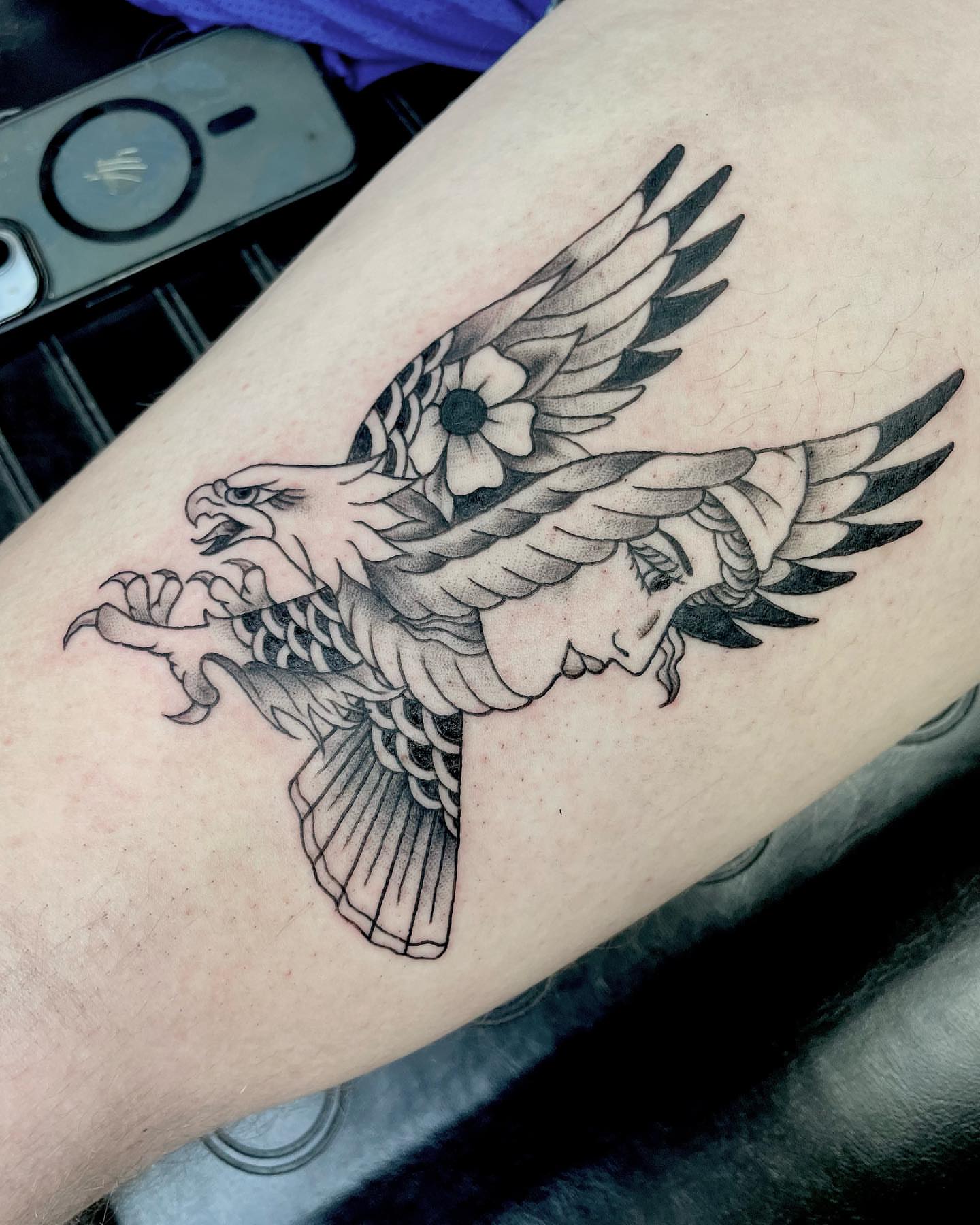 Eagle and woman realism tattoo on the forearm by madison, Cincinnati
