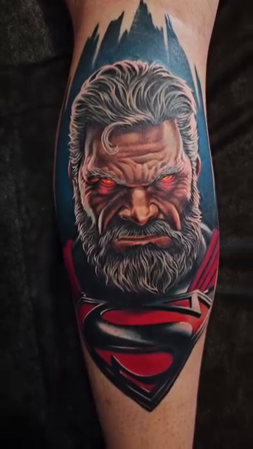 Superman portrait realism tattoo by Walt Watts, Salt Lake City, Utah