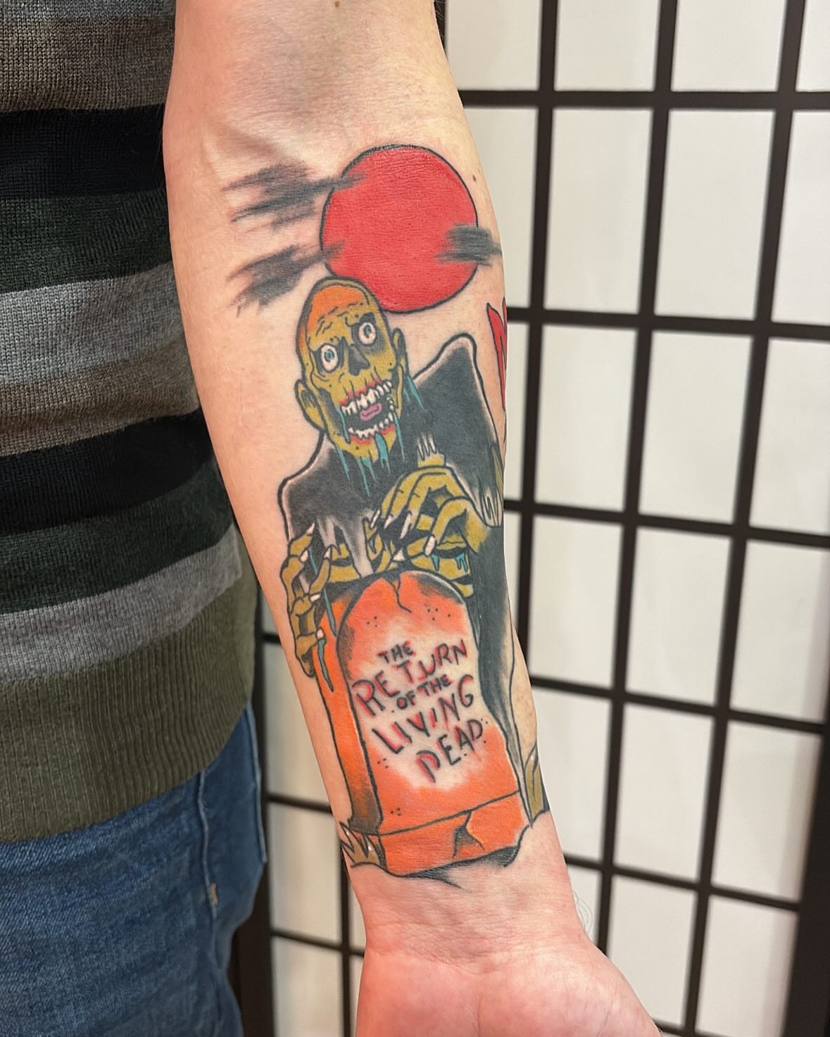 Zombie American traditional tattoo on the forearm by Edward A. Boesch