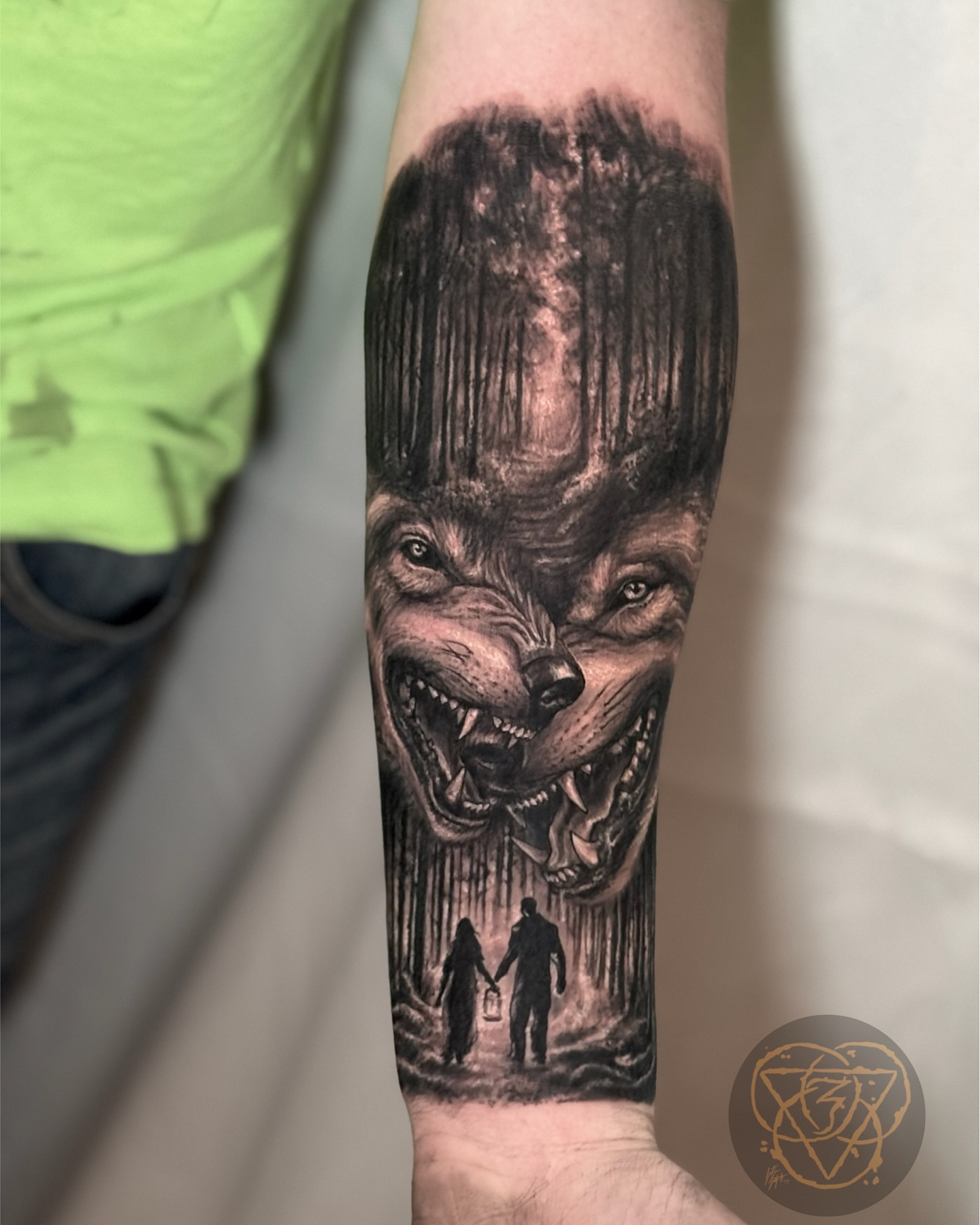 Forest and wolves realism tattoo on the forearm by Justin (iam3) Leifeste