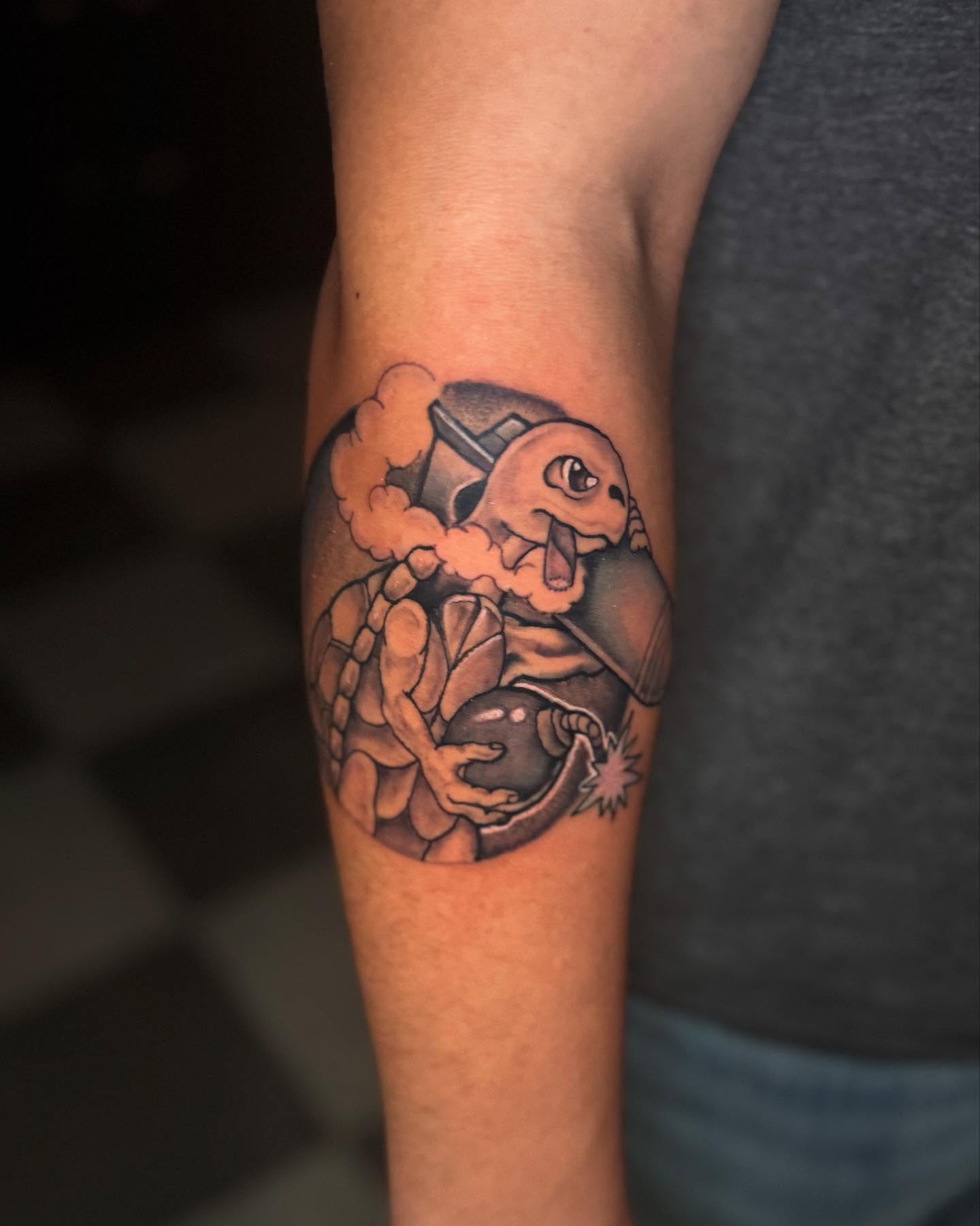 Squirtle realism tattoo on the forearm by Brandon Seven