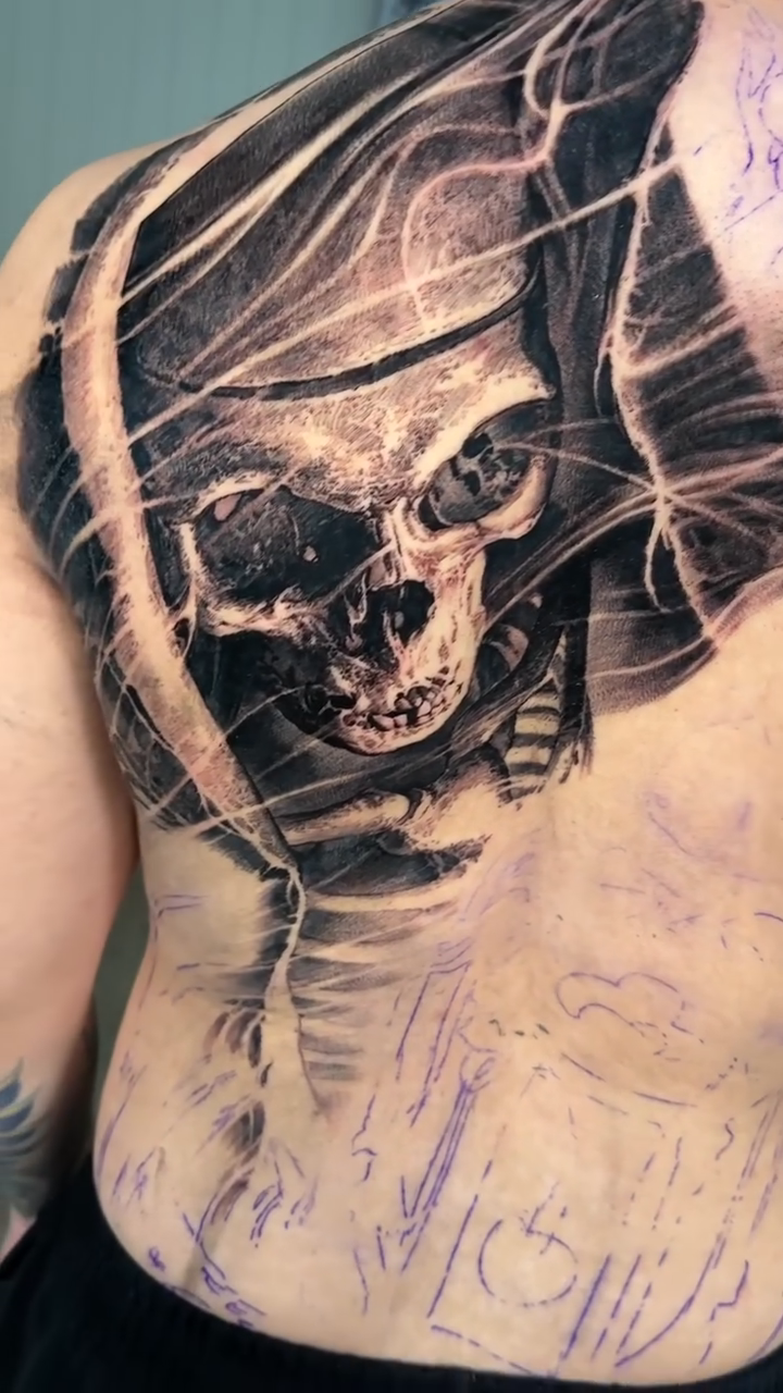 Tattoo by @robbylatos — dark_realism, black_and_grey
