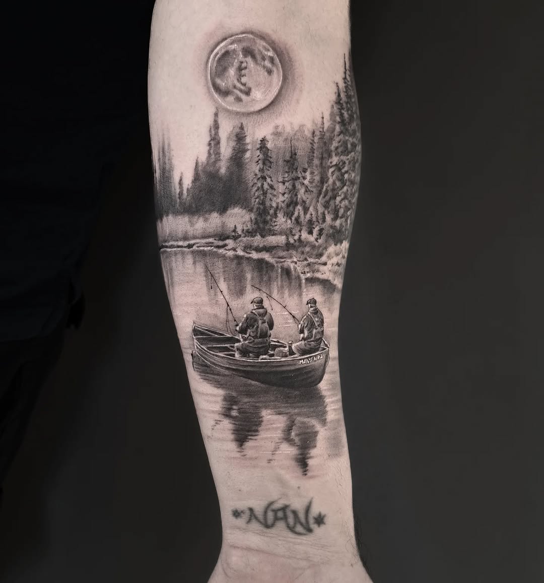 Dark art tattoo on the forearm by Lindsay