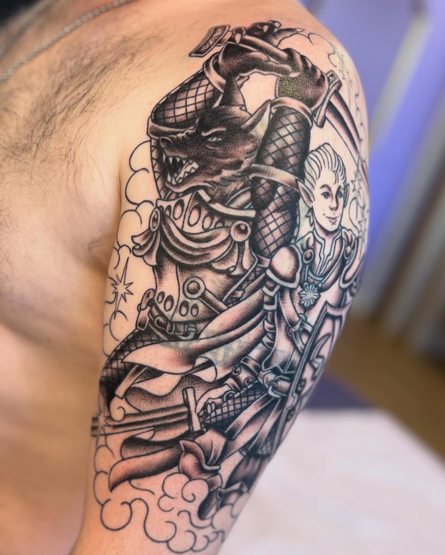 Dragon and knight realism tattoo on the shoulder by ♥ Brynn Allyn ♥