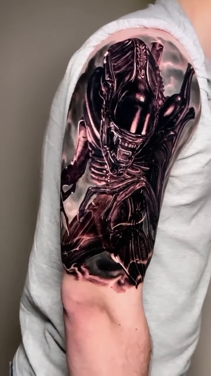 Alien creature realism tattoo by Jake Ross, Mentor, Ohio