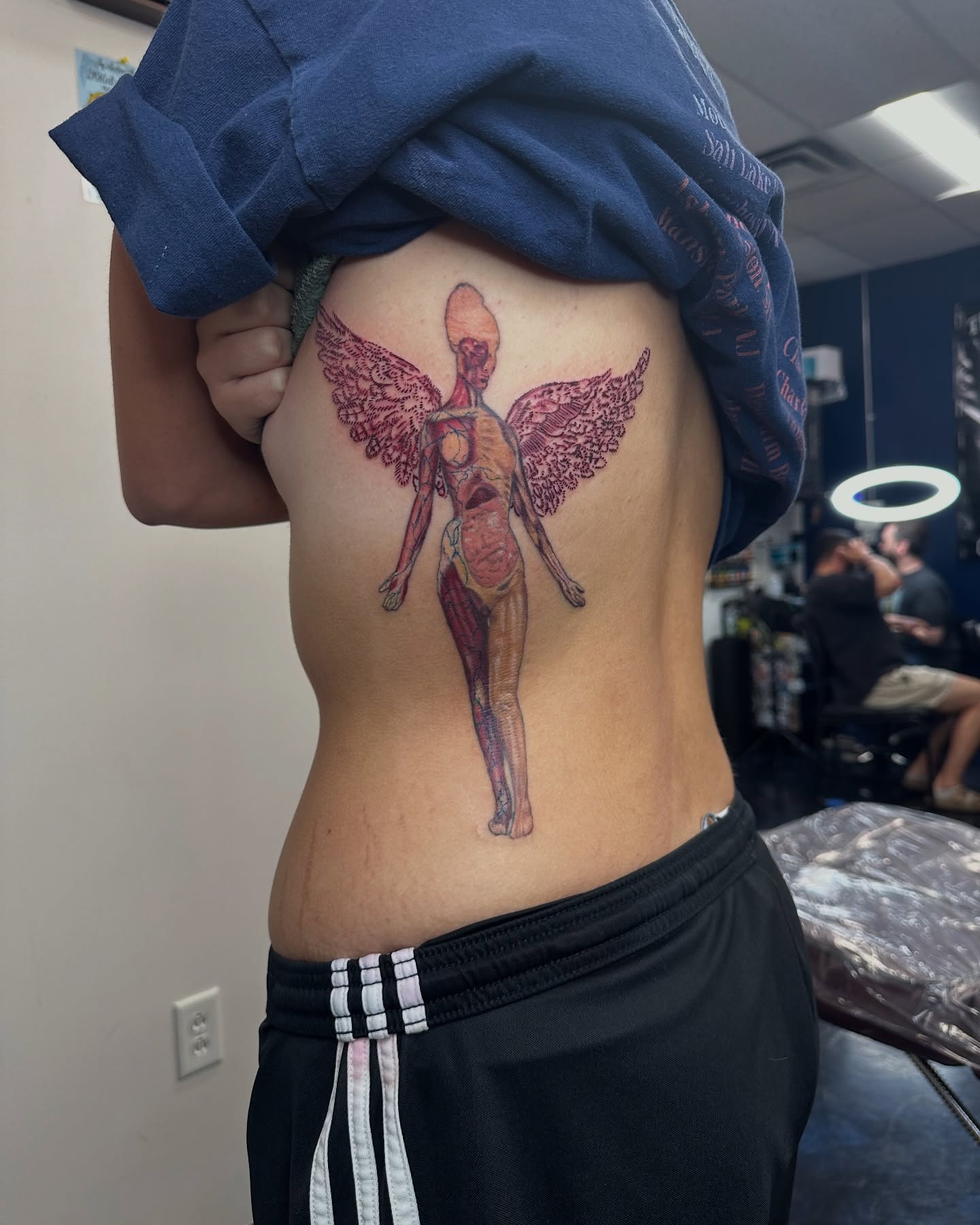 Anatomical figure with wings realism tattoo on the back by Christian Colón, Nashville, Tennessee