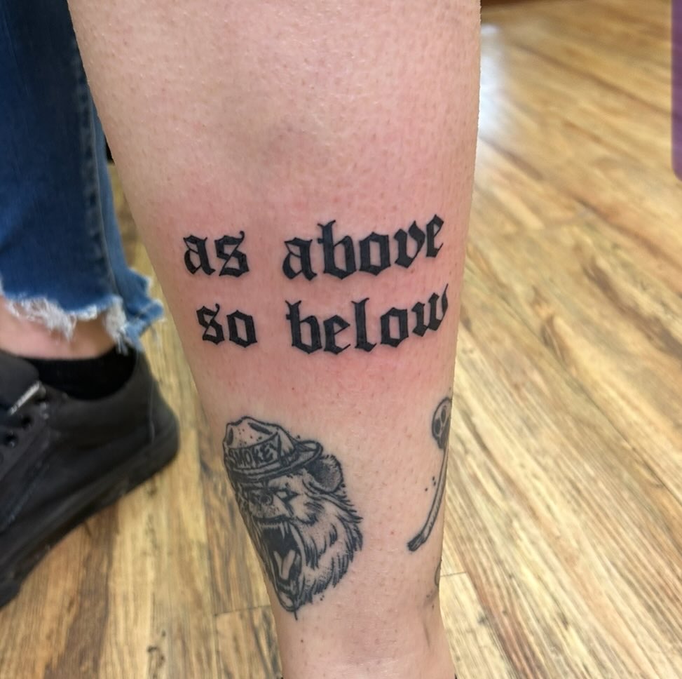 As above so below black and grey tattoo on the forearm by Elizabeth Niederkorn