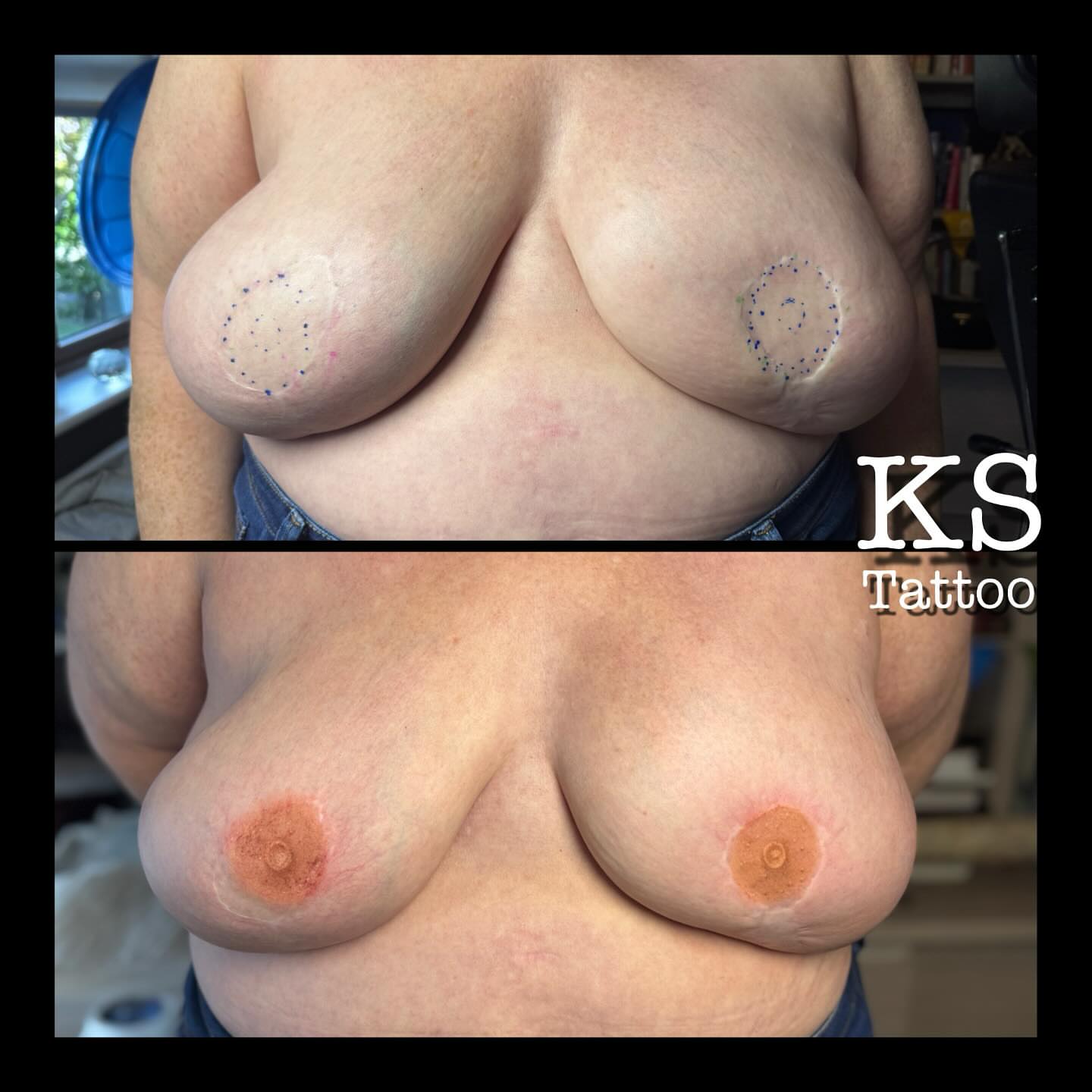 Breast dotwork tattoo on the chest by Karen Smith