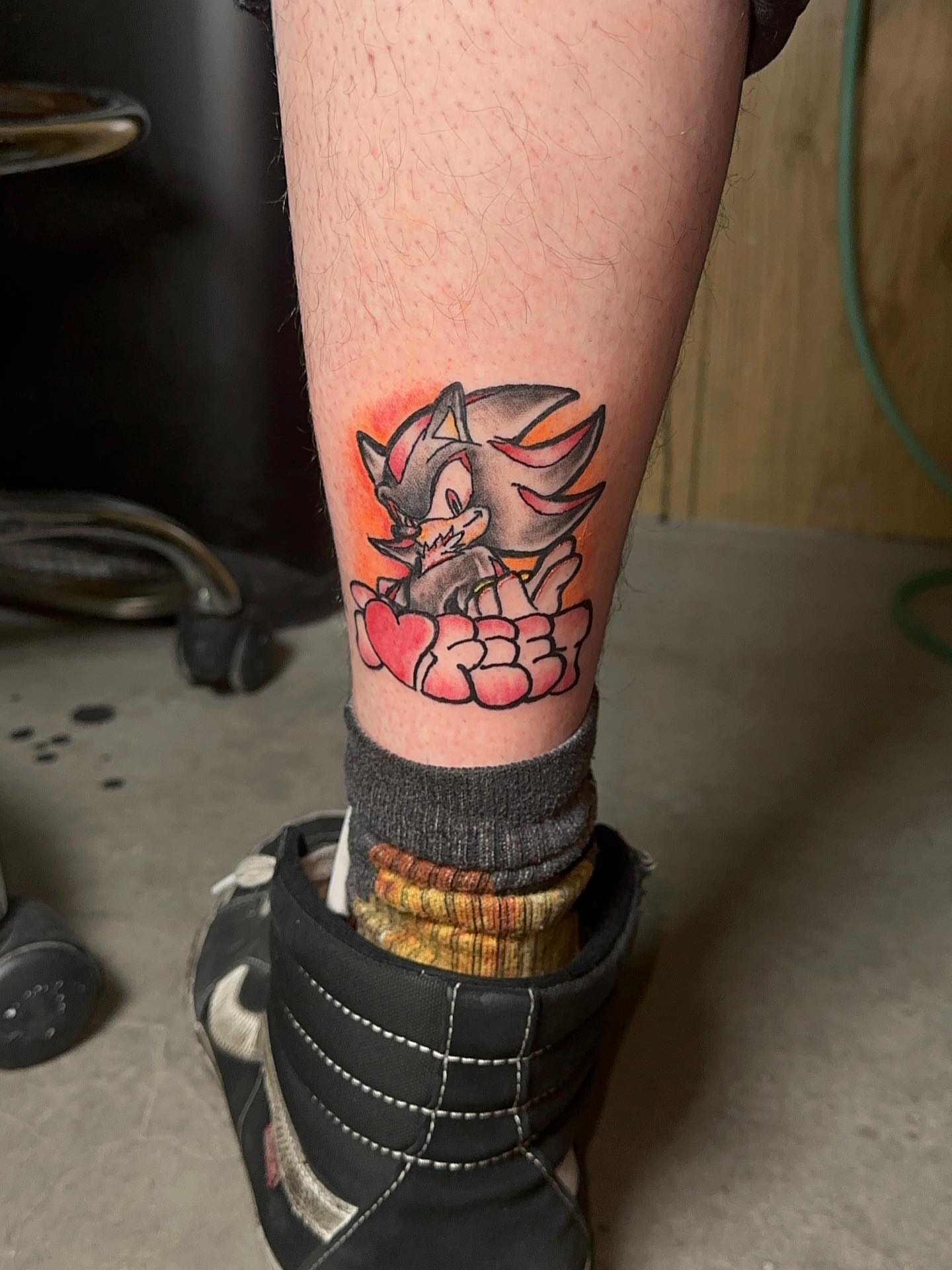 Shadow the Hedgehog anime tattoo on the calf by Lee