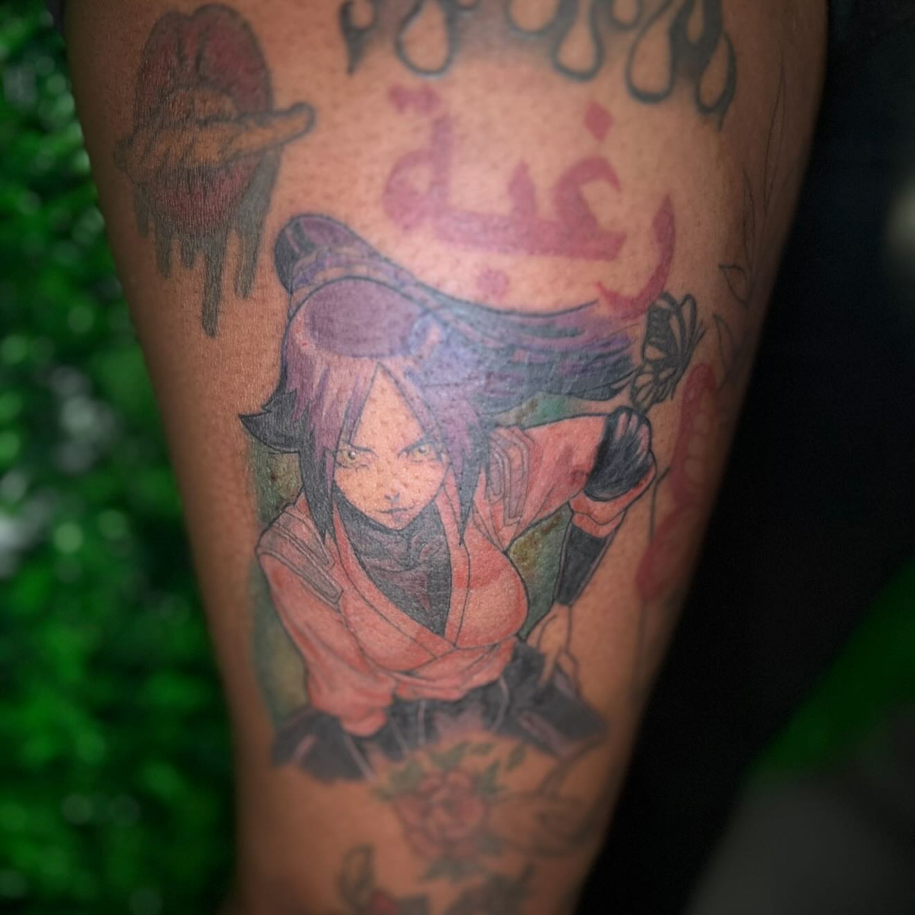 Anime character anime tattoo on the forearm by Los Angeles Tattoo Artist
