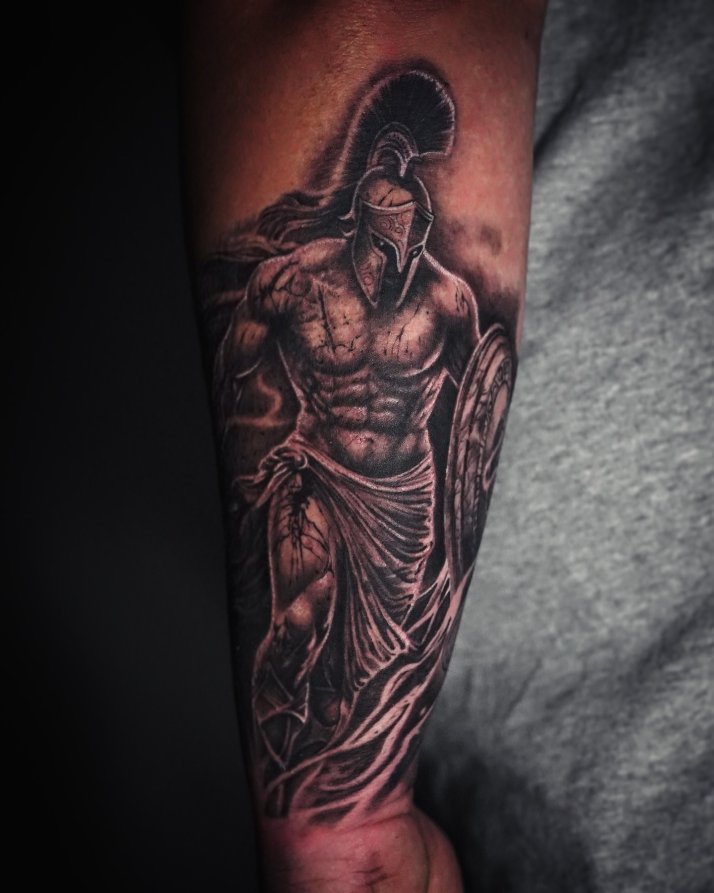 Spartan warrior realism tattoo on the forearm by T