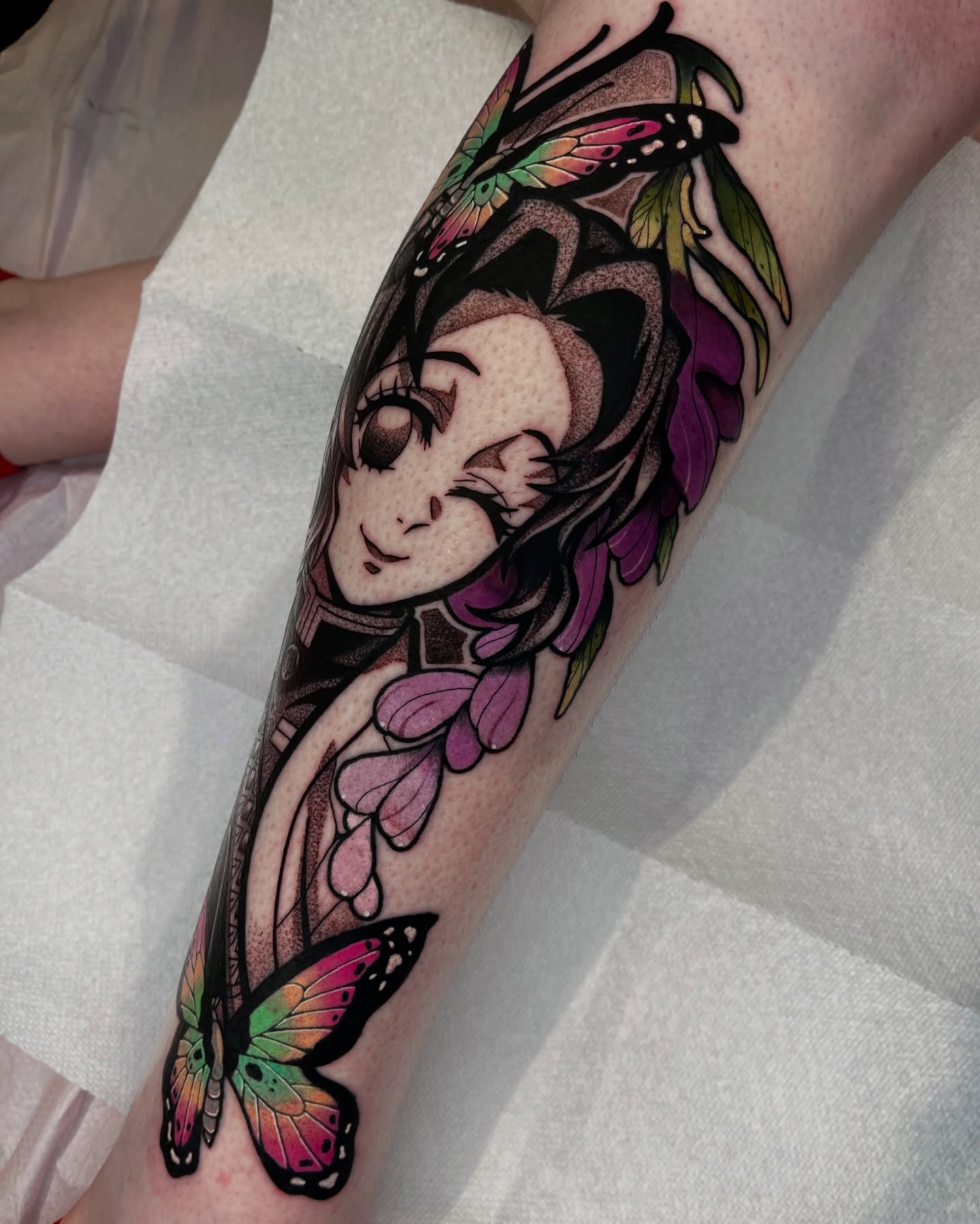 Anime character anime tattoo on the forearm by Luis Torres, Harrison, New Jersey
