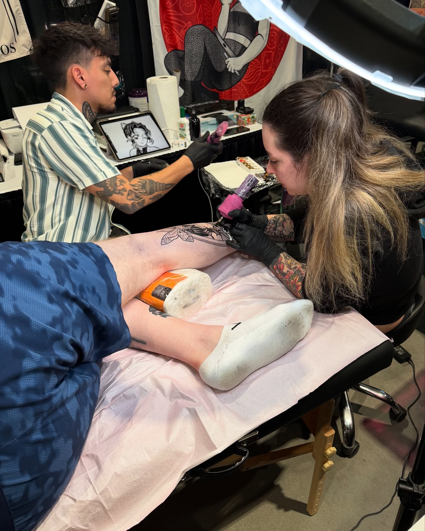 Leg tattoo black and grey tattoo on the leg by Luis Torres, Harrison, New Jersey