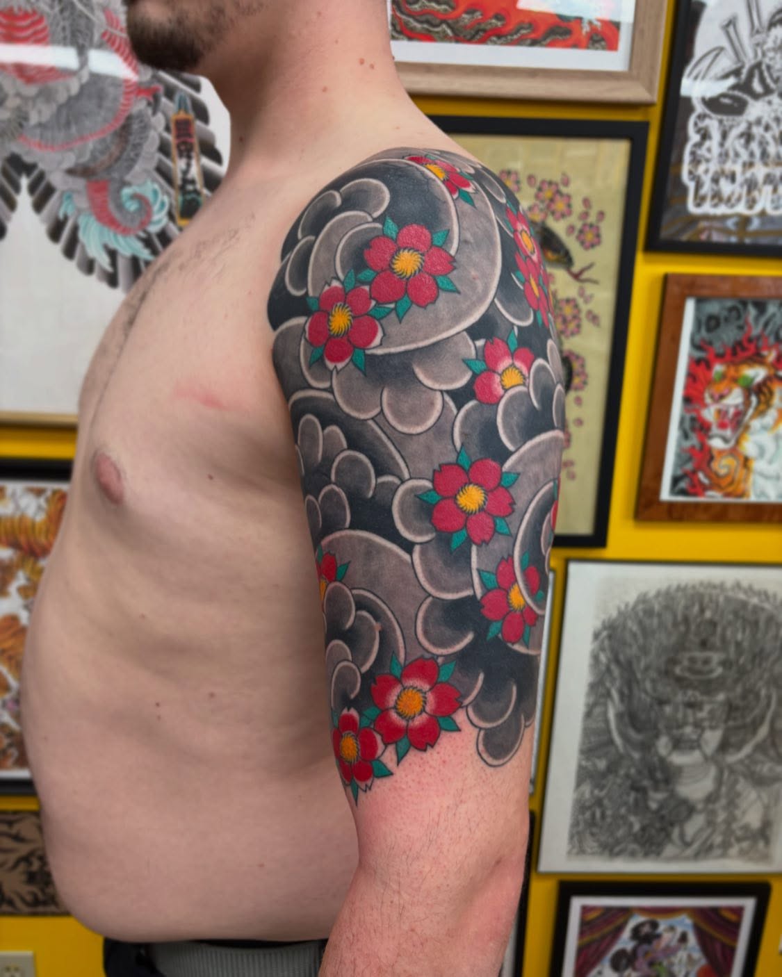 Cherry blossoms japanese irezumi tattoo on the forearm by Zach Hendrickson