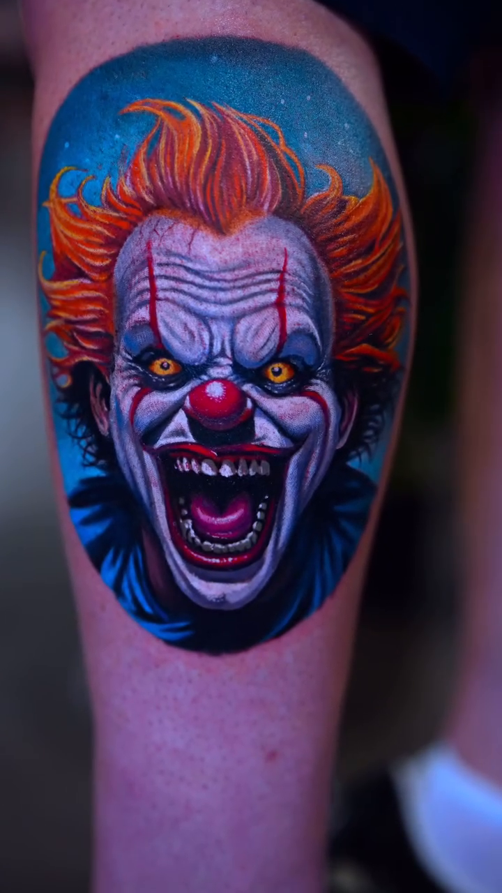 Pennywise the clown portrait realism tattoo on the forearm by Yasmani ramirez