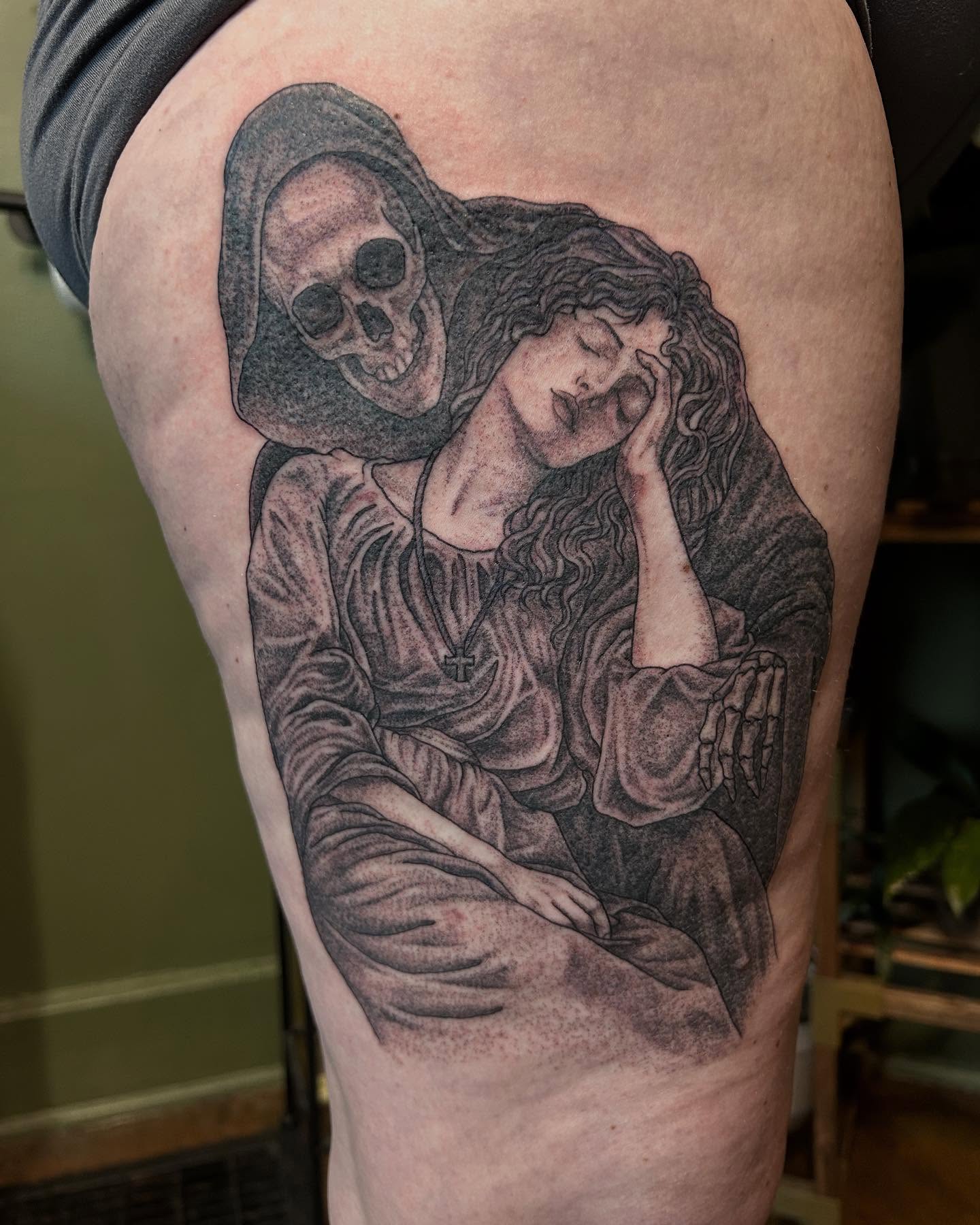 Tattoo by @inkslingingtattoo โ dark_realism, black_and_grey
