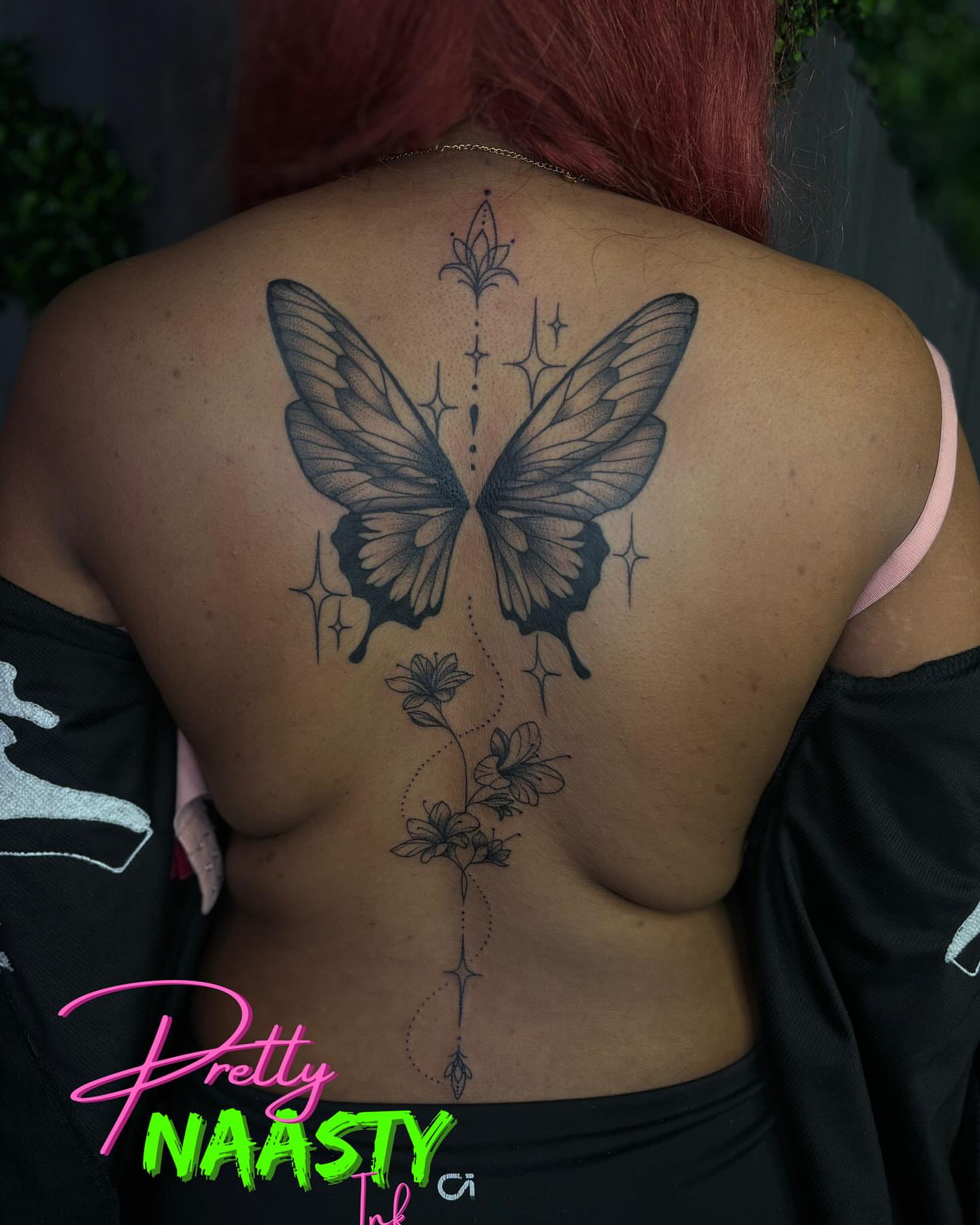 Butterfly black and grey tattoo on the back by Pretty Naasty Ink🖤