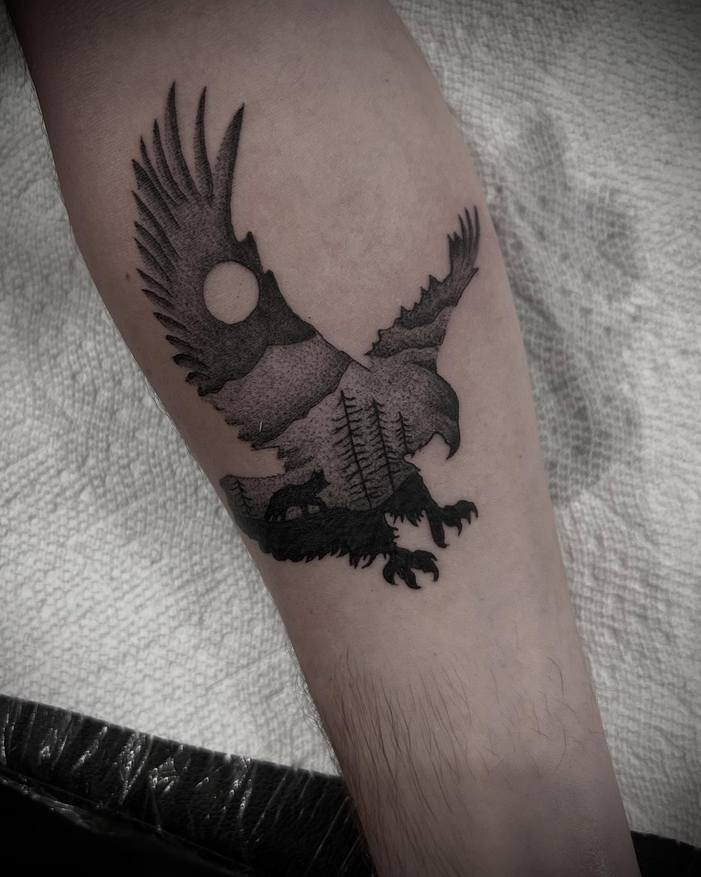 Eagle dotwork tattoo on the forearm by ⚡️Shaw⚡️