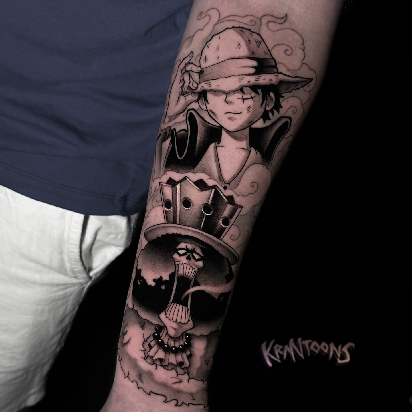 Tattoo by @krantoons — anime, black_and_grey