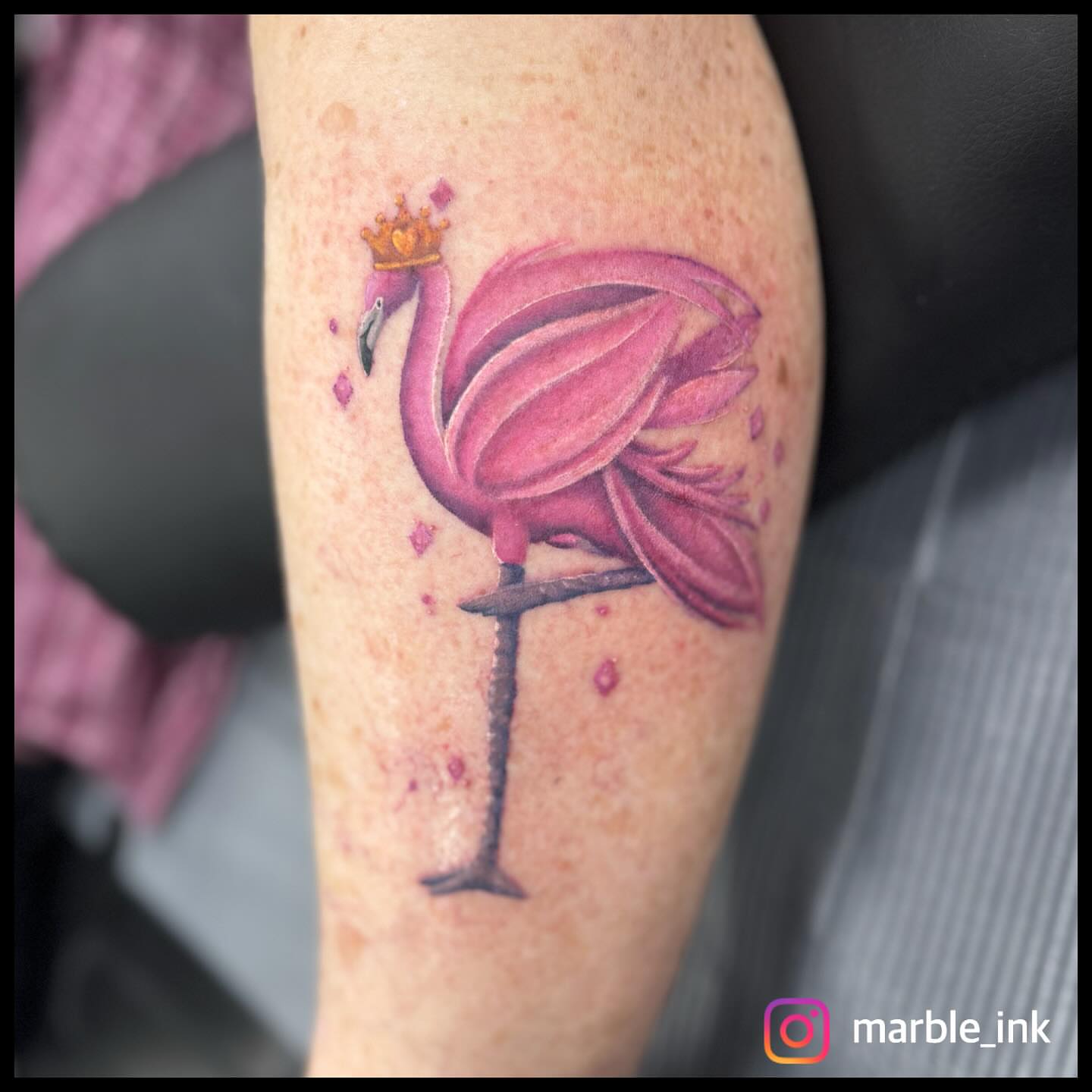 Flamingo realism tattoo on the forearm by Darbi "Marbles"